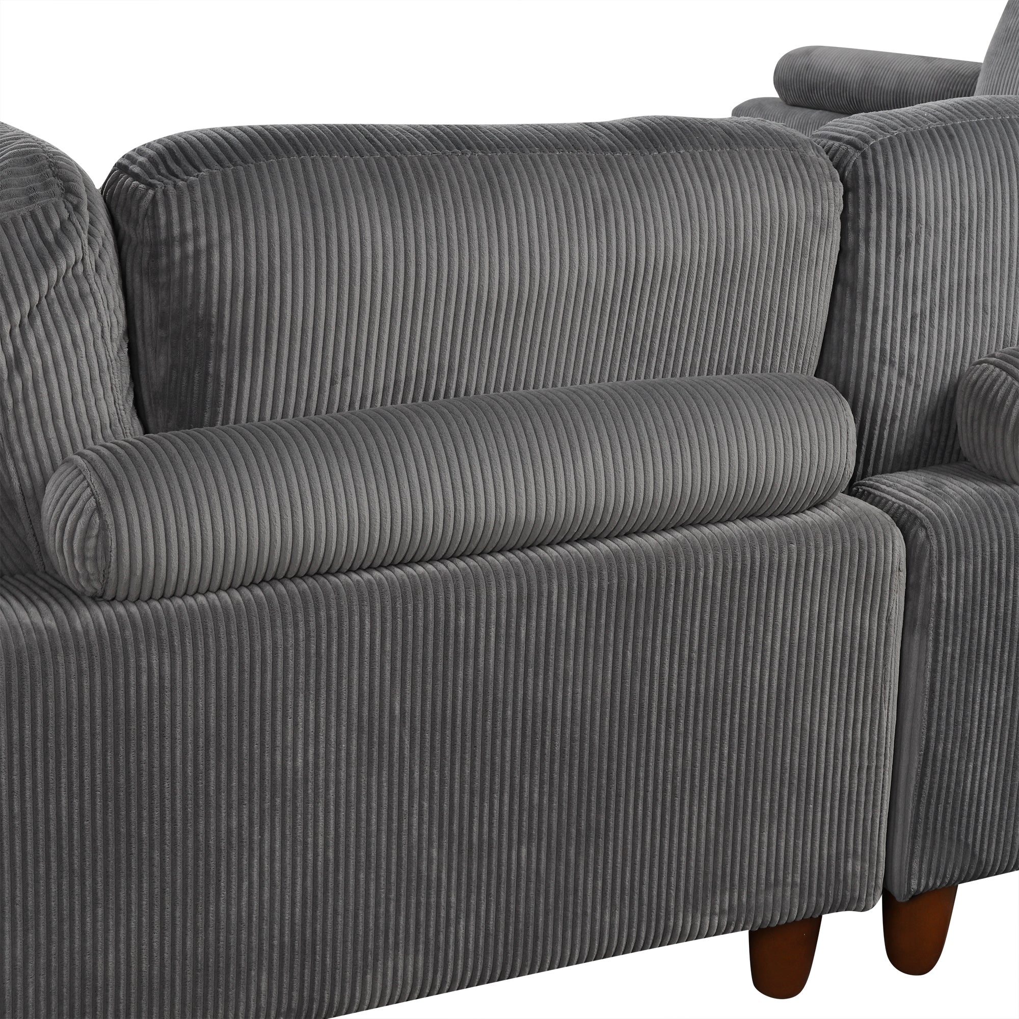 Large U-Shaped Sectional, Corduroy Couch with Ottoman, Gray