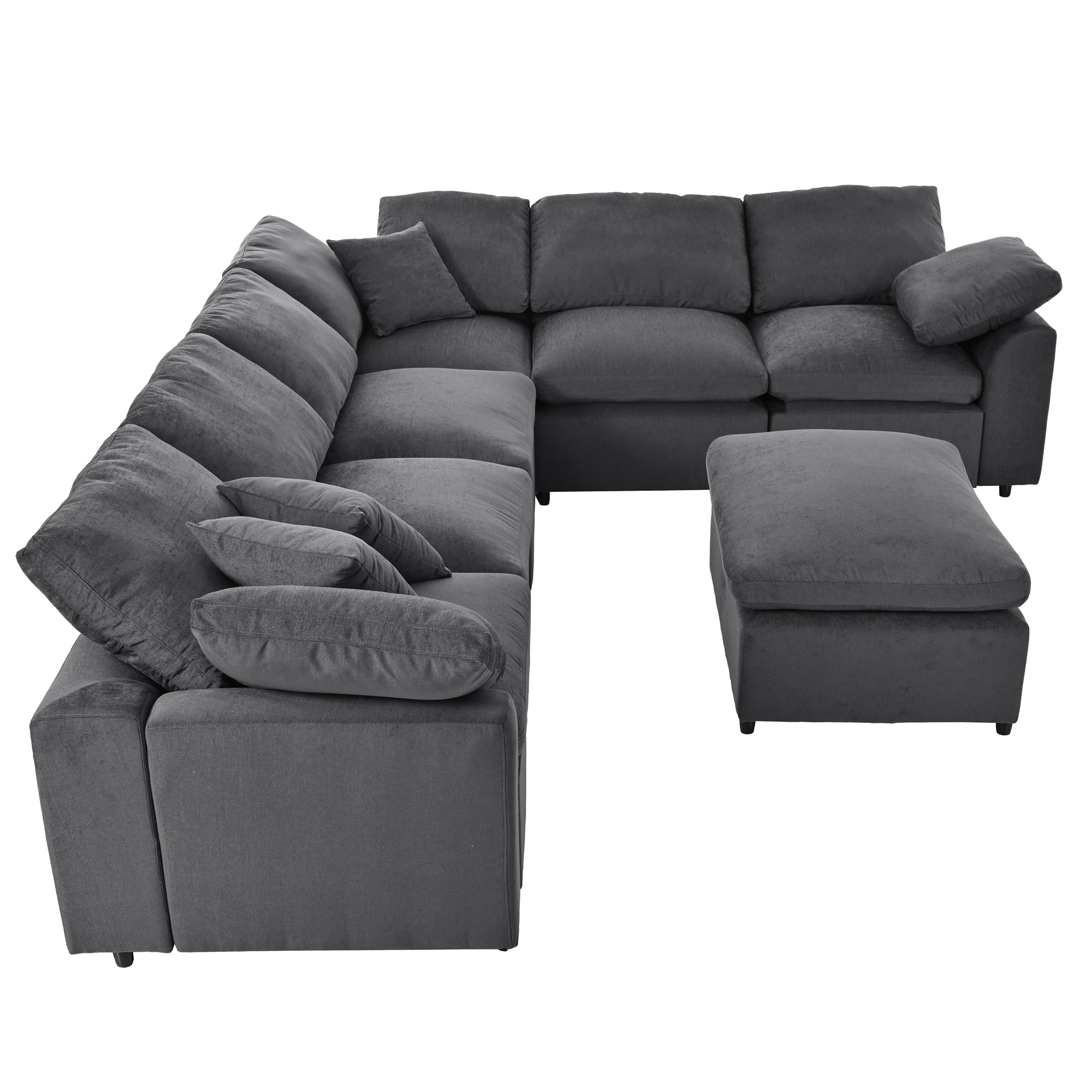 Large Modular Couch, U Shaped Sectional Sofa with Ottoman, Grey