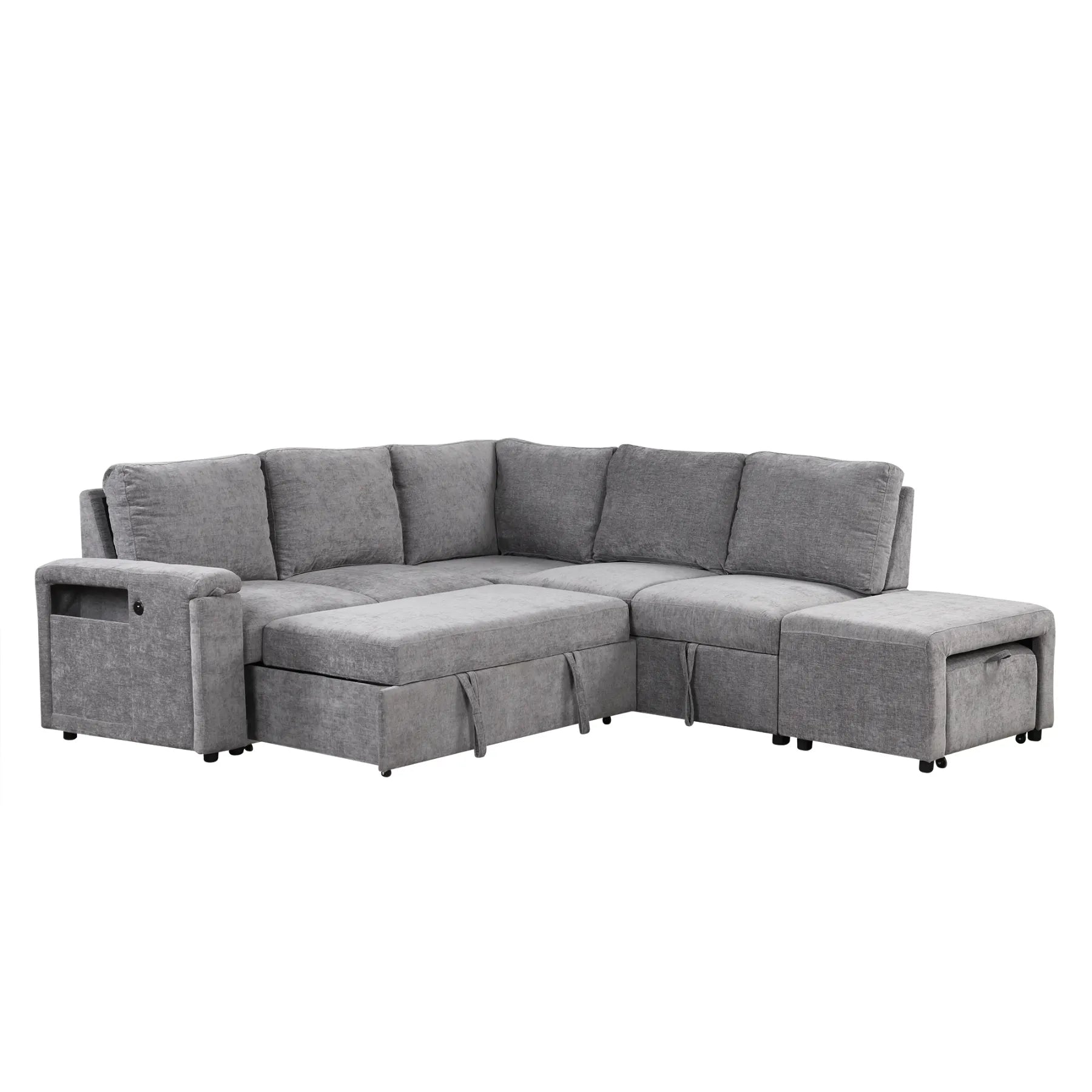 Sleeper Sectional, Sofa L Shape, Couch with Ottoman and Storage, Gray
