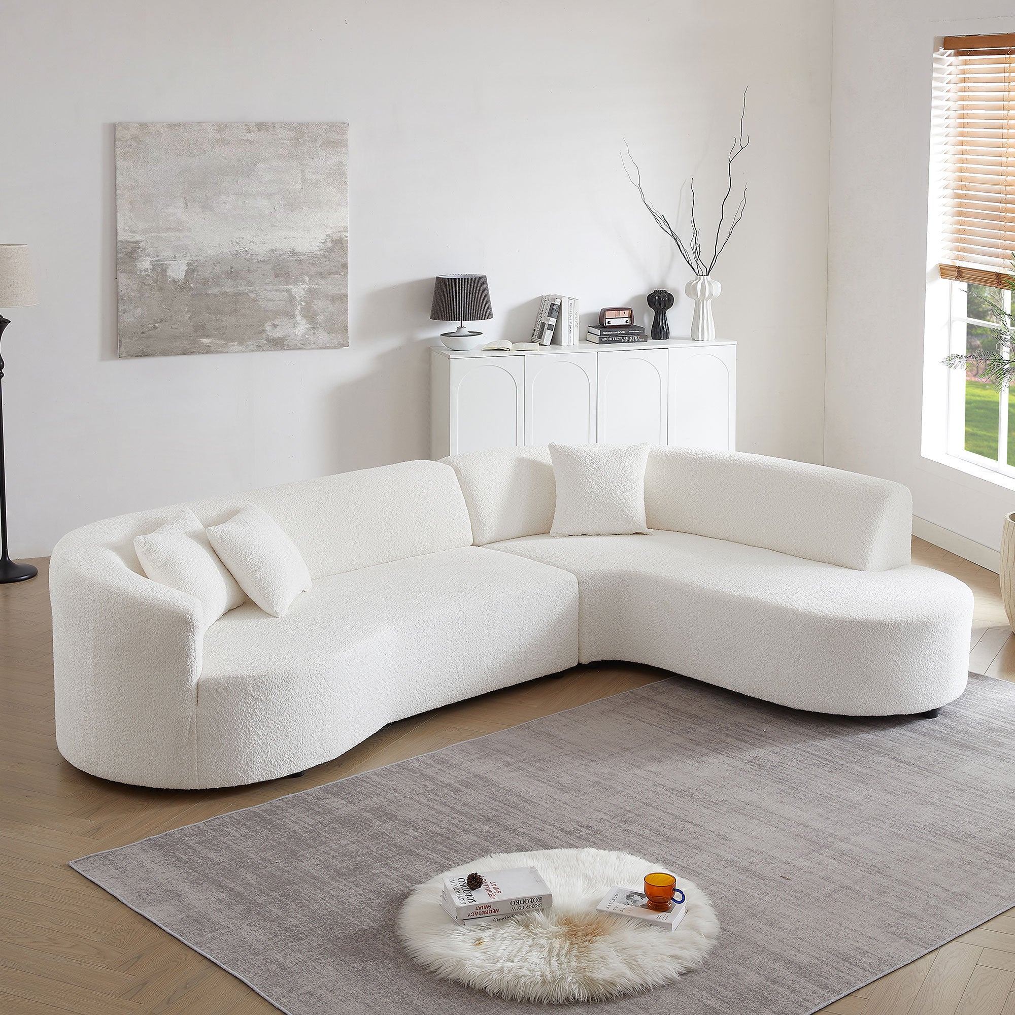 Luxury Curved Sofa, White Sectional Couch with Chaise