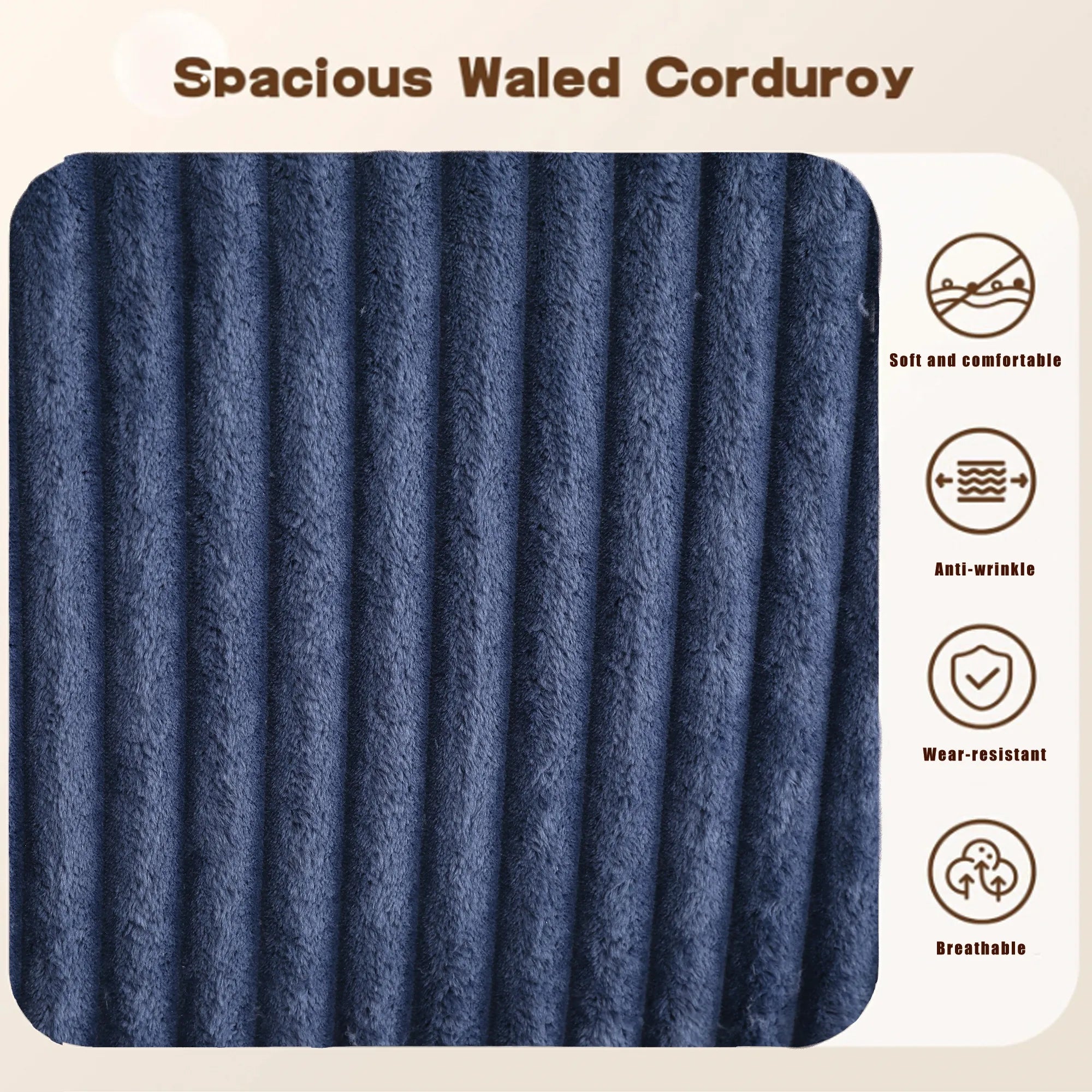 Modular U Shaped Sectional, Corduroy Couch with Double Chaise, Blue