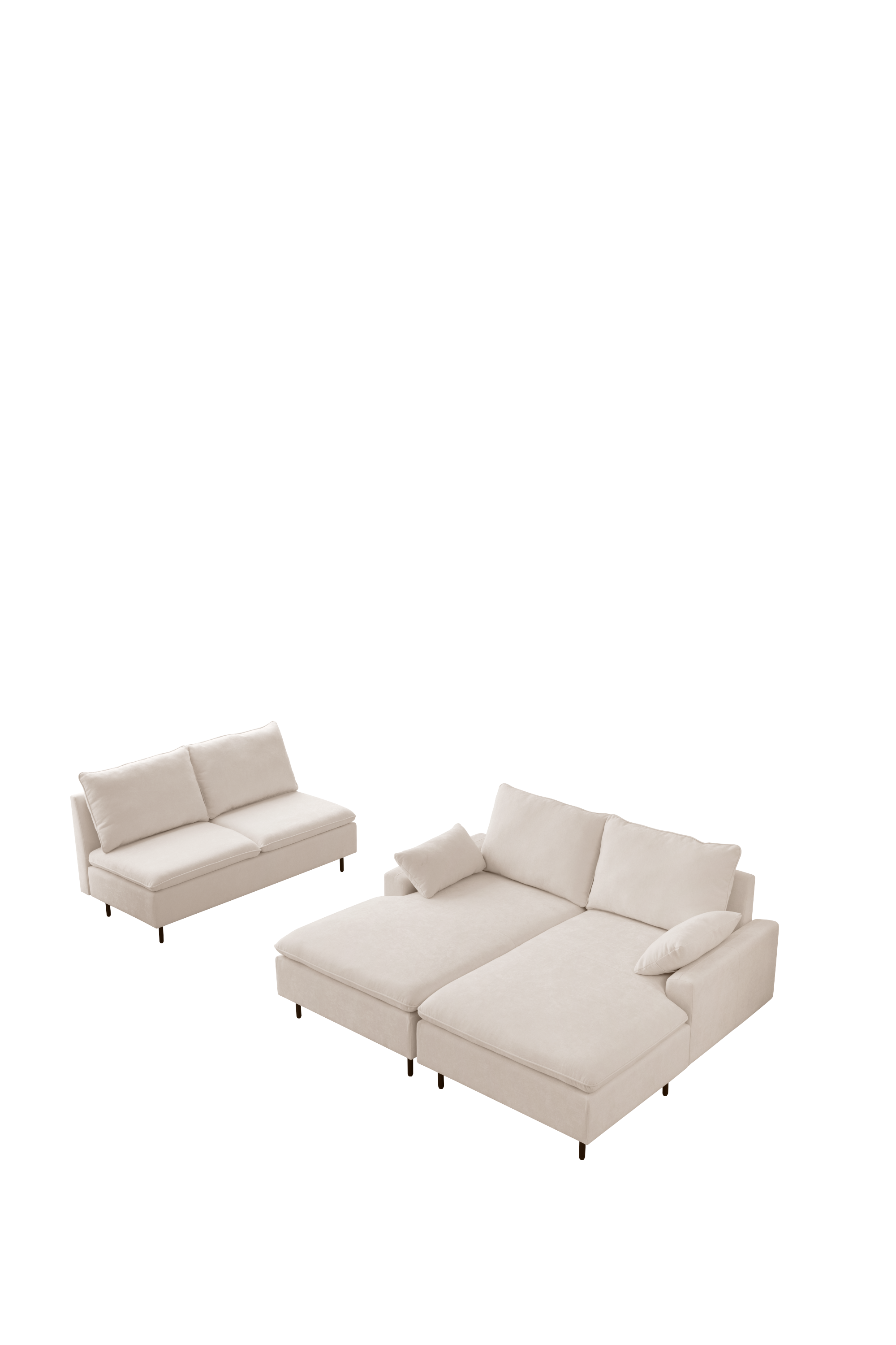 Modern U-Shaped Beige Sectional Sofa, Double Chaise Couch, Beige