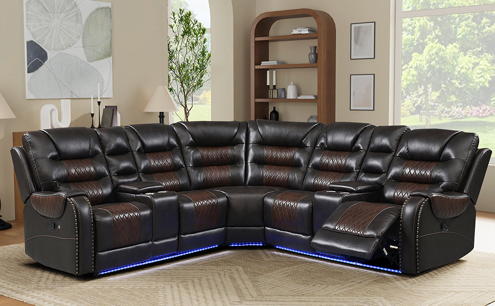 Luxury Reclining Sofa, Corner Sectional Couch Recliner, Brown
