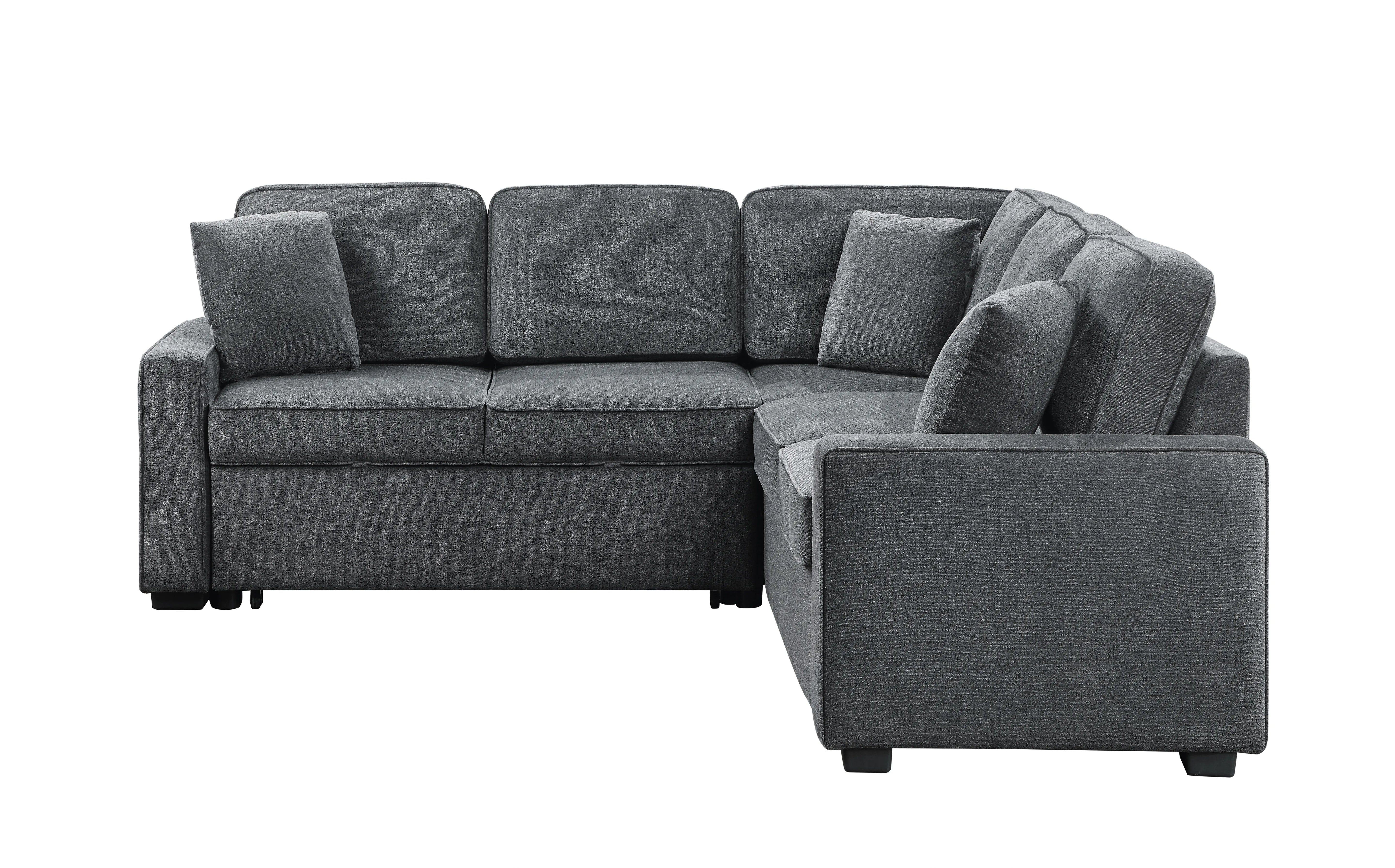 Louie Sleeper Sectional, Couch L Shape - Gray