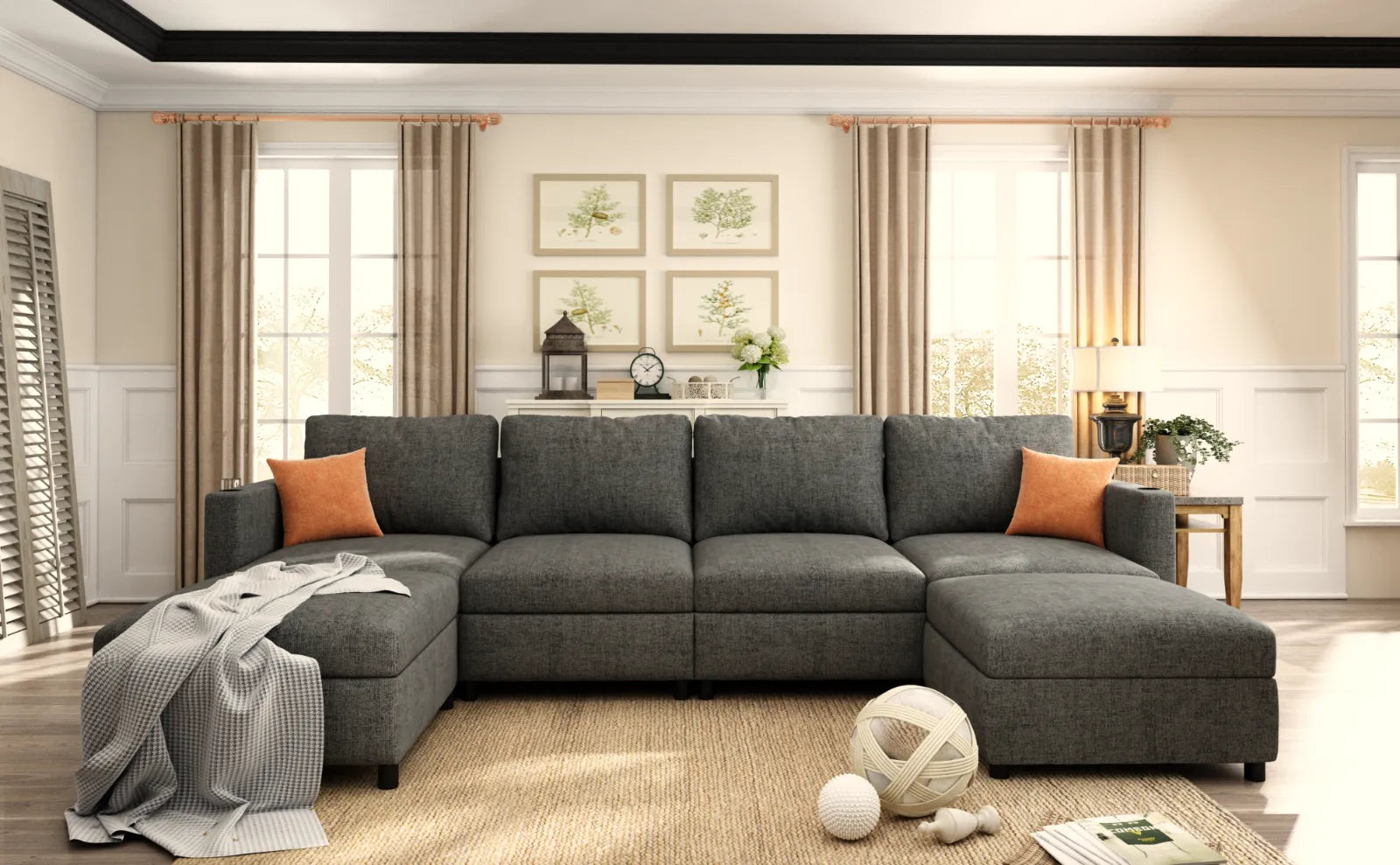 Large Sectional Couch with Storage, Sofa with Chaise- Gray