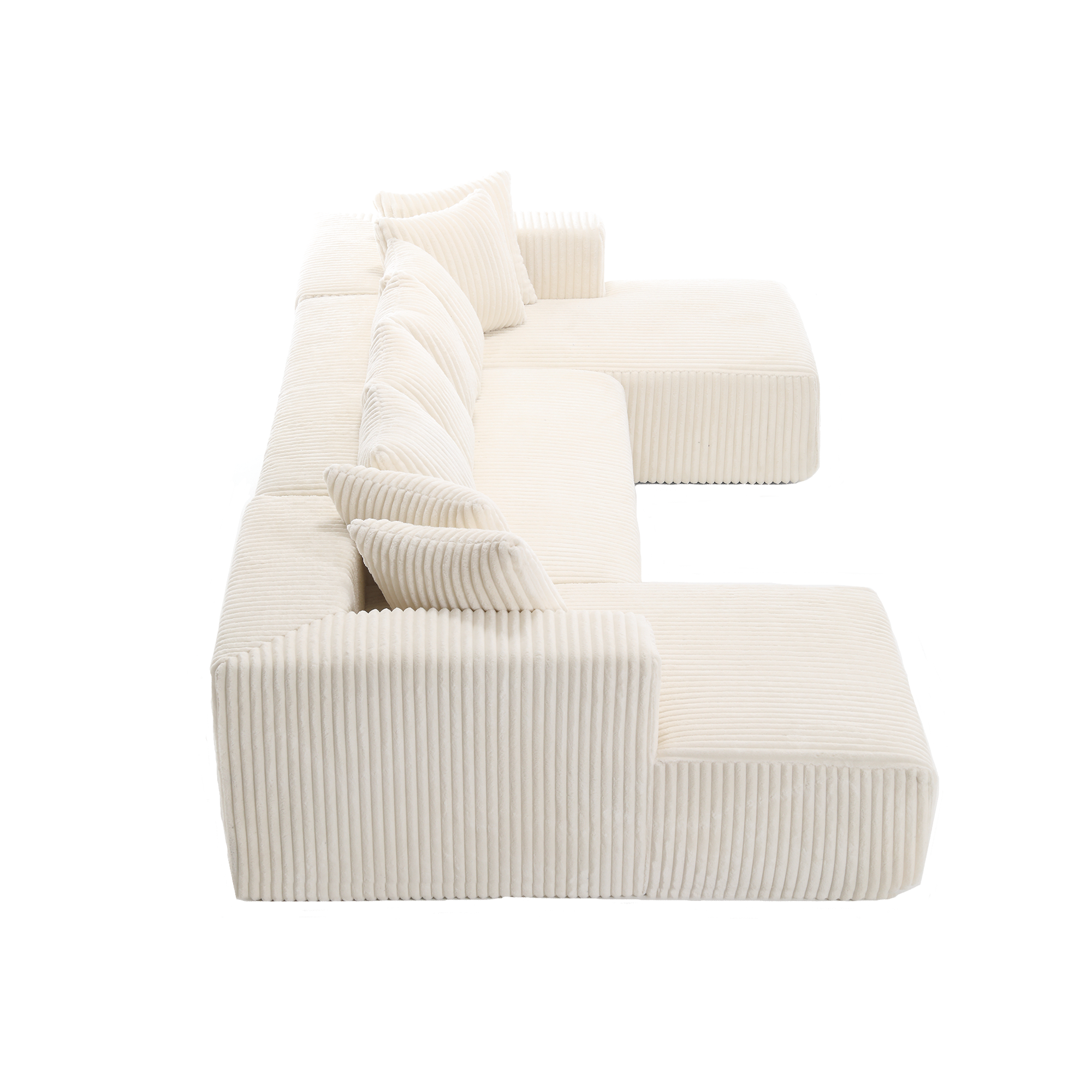 Modular U Shaped Sectional, Corduroy Couch with Double Chaise, White