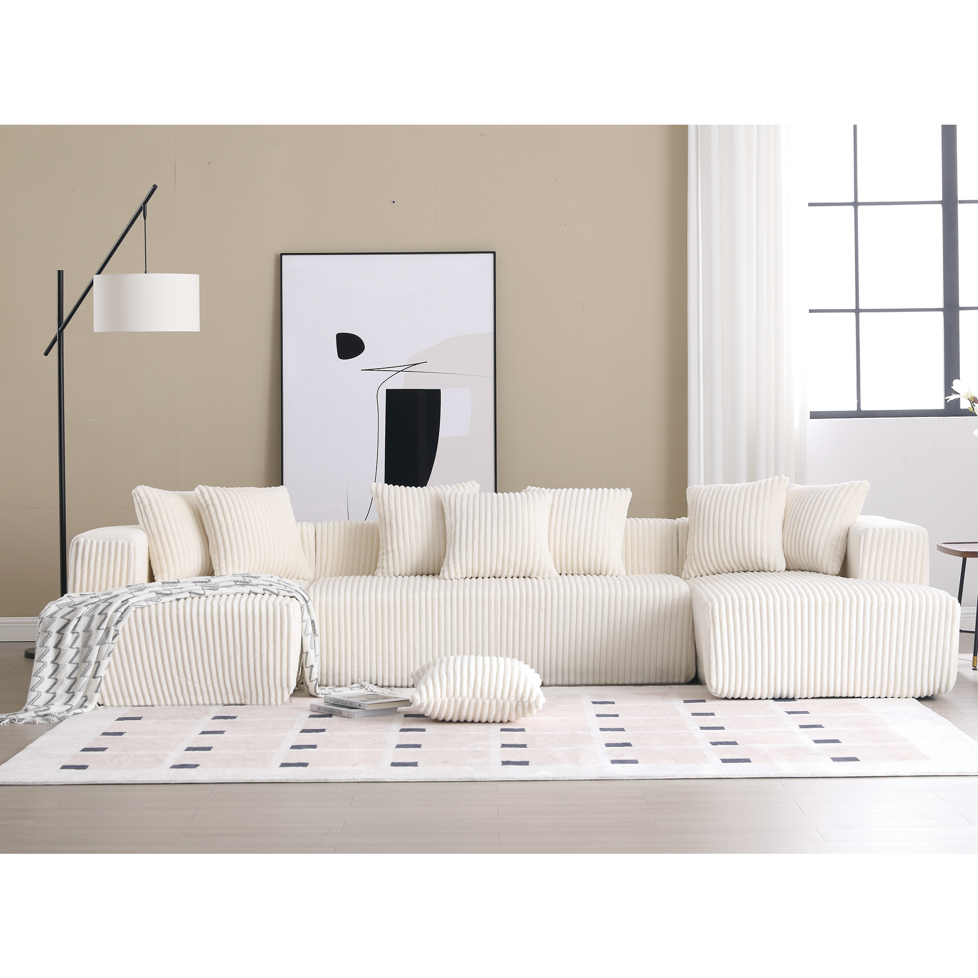 Modular U Shaped Sectional, Corduroy Couch with Double Chaise, White