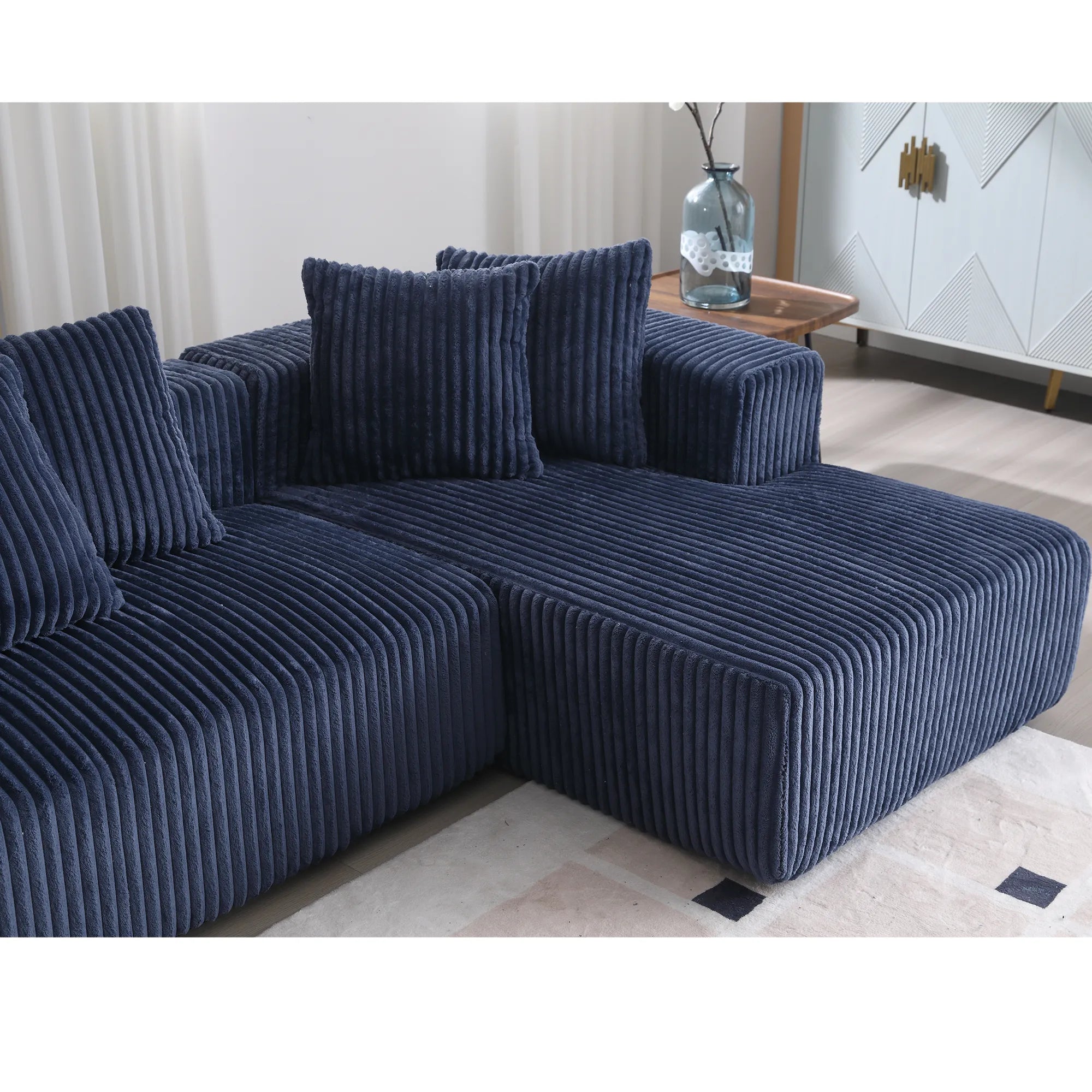 Modular U Shaped Sectional, Corduroy Couch with Double Chaise, Blue