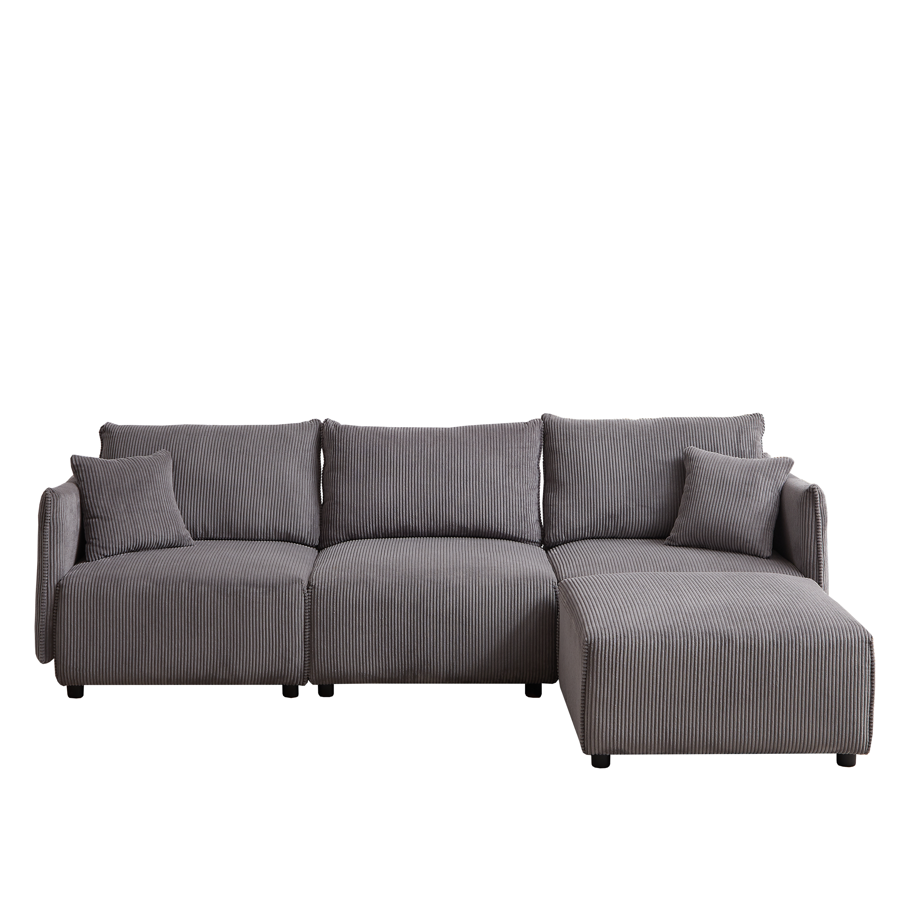 L Shape Modular Sectional Sofa, Corduroy Couch with Ottoman - Gray