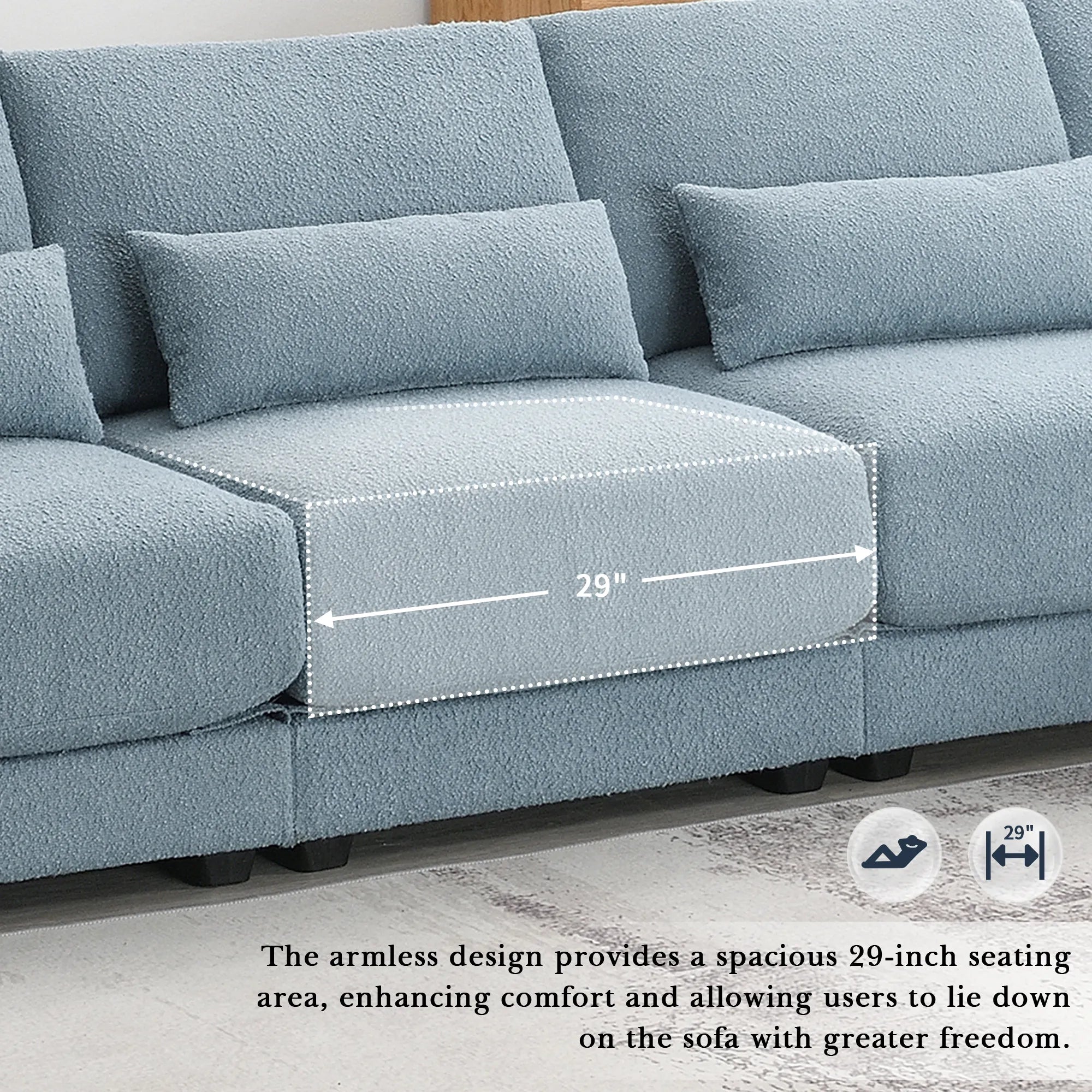 L Shape Couch, Deep Seat Sectional Sofa with Reversible Chaise, Blue