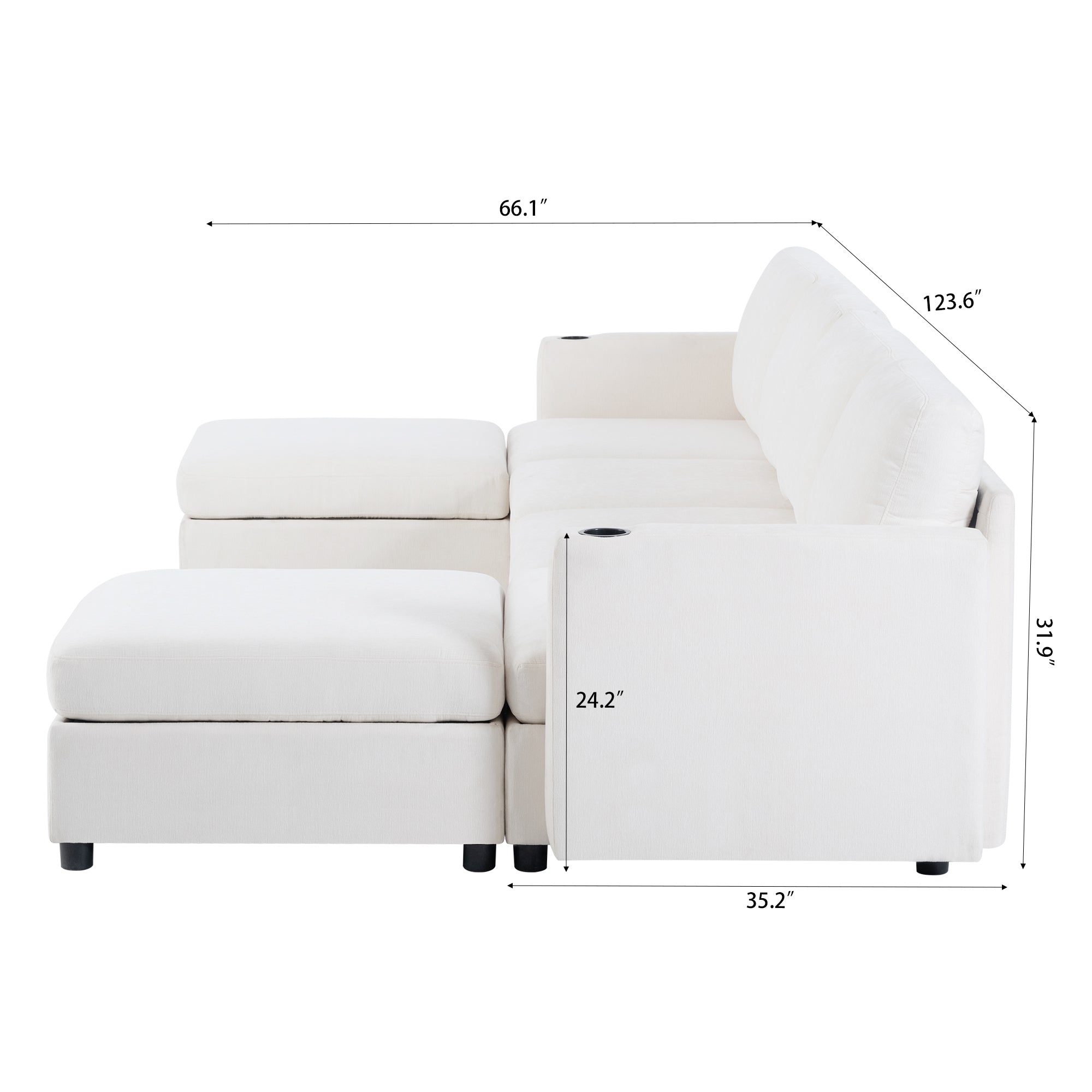 Large Sectional Couch with Storage, Sofa with Chaise- Beige