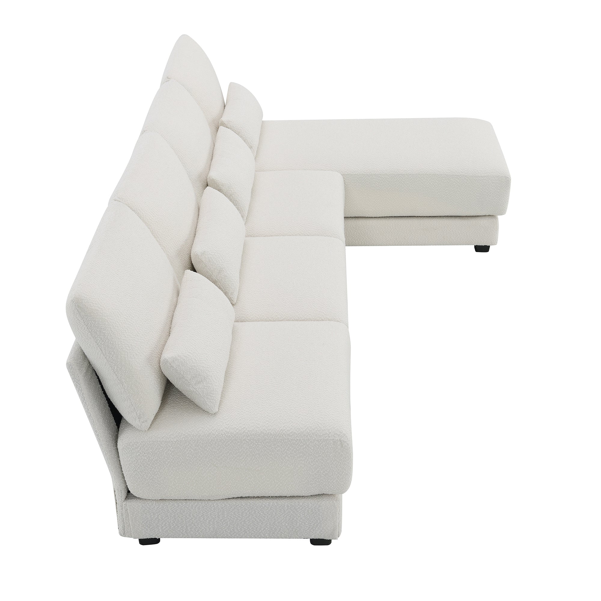 L Shape Couch, Deep Seat Sectional Sofa with Reversible Chaise, Cream