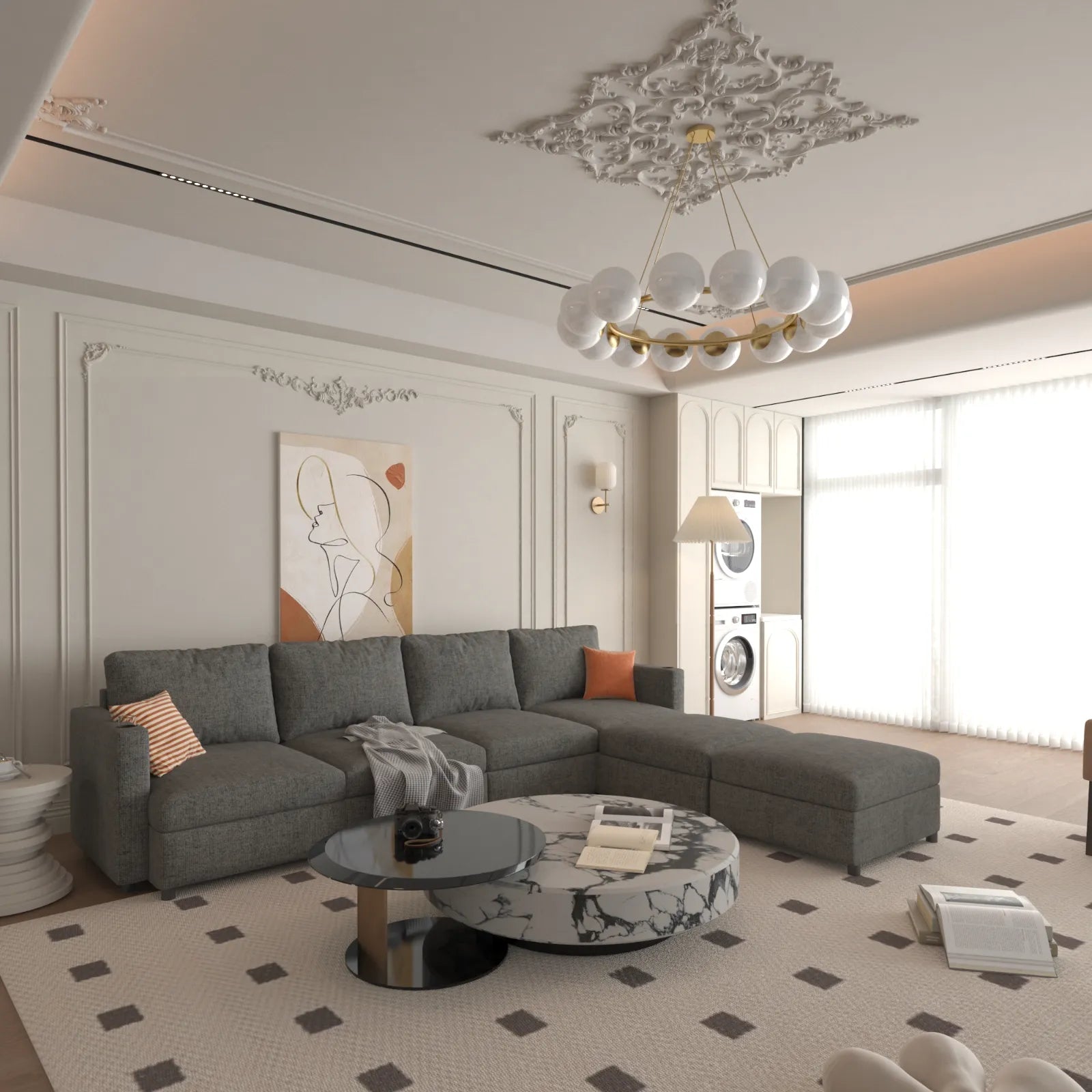 Large Sectional Couch with Storage, Sofa with Chaise- Gray