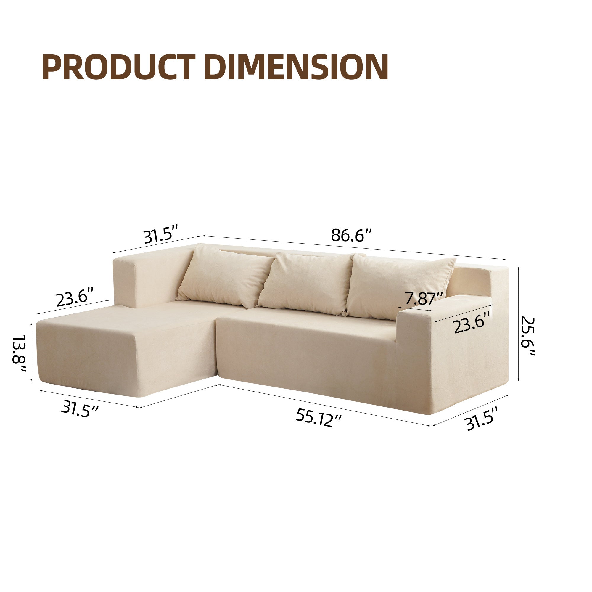 Modular Sofa, L-Shape Sectional Couch with Chaise, Beige