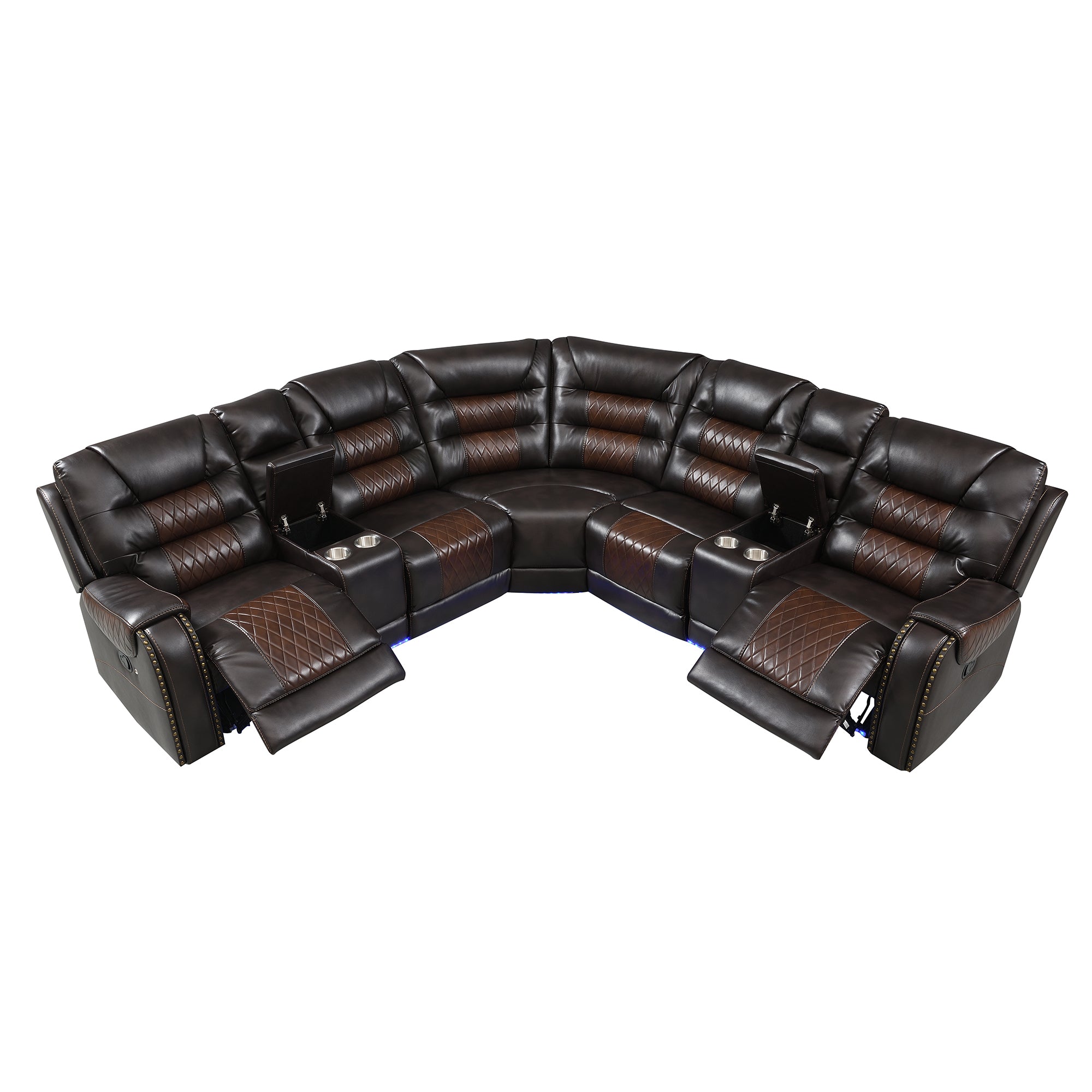 Luxury Reclining Sofa, Corner Sectional Couch Recliner, Brown