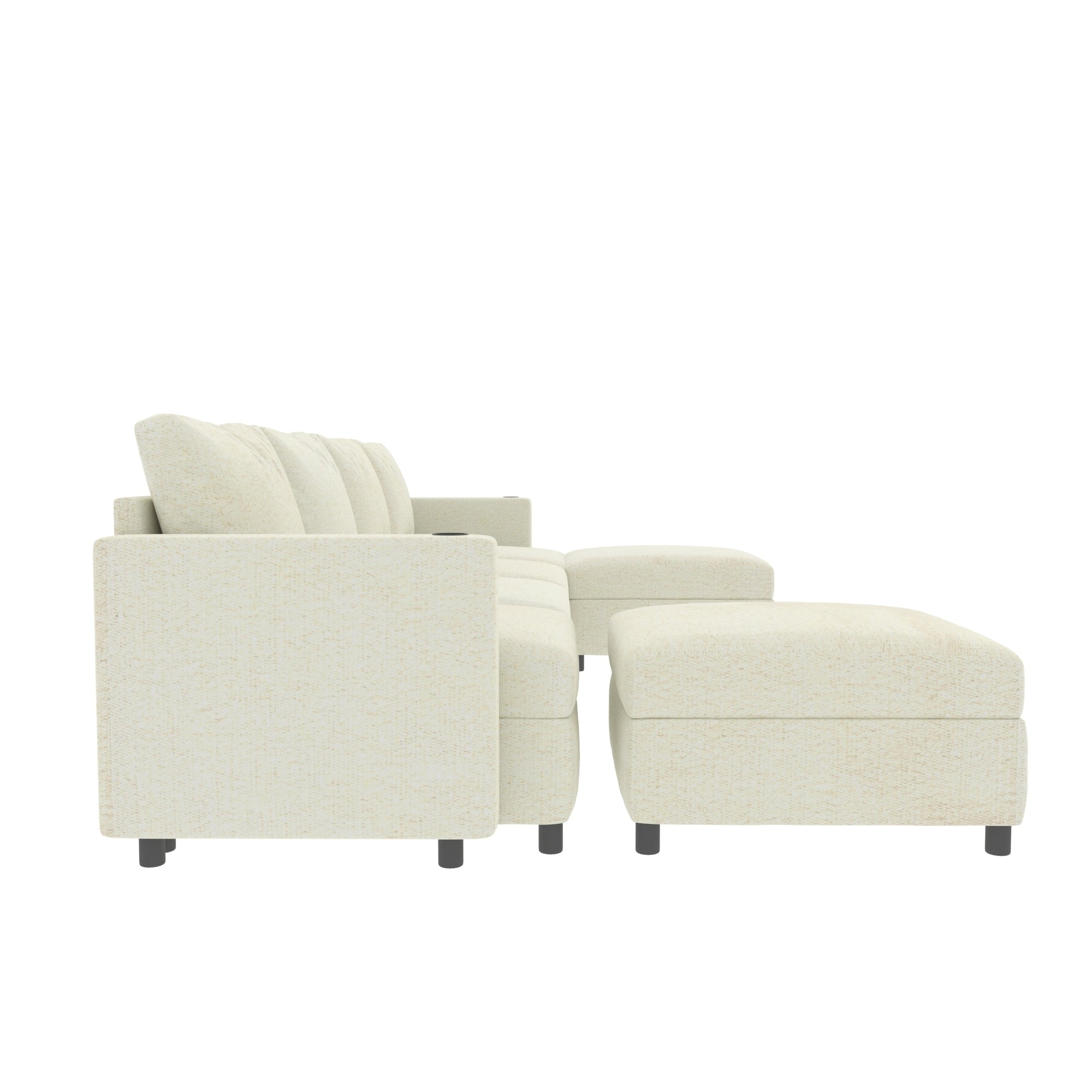 Large Sectional Couch with Storage, Sofa with Chaise- Beige
