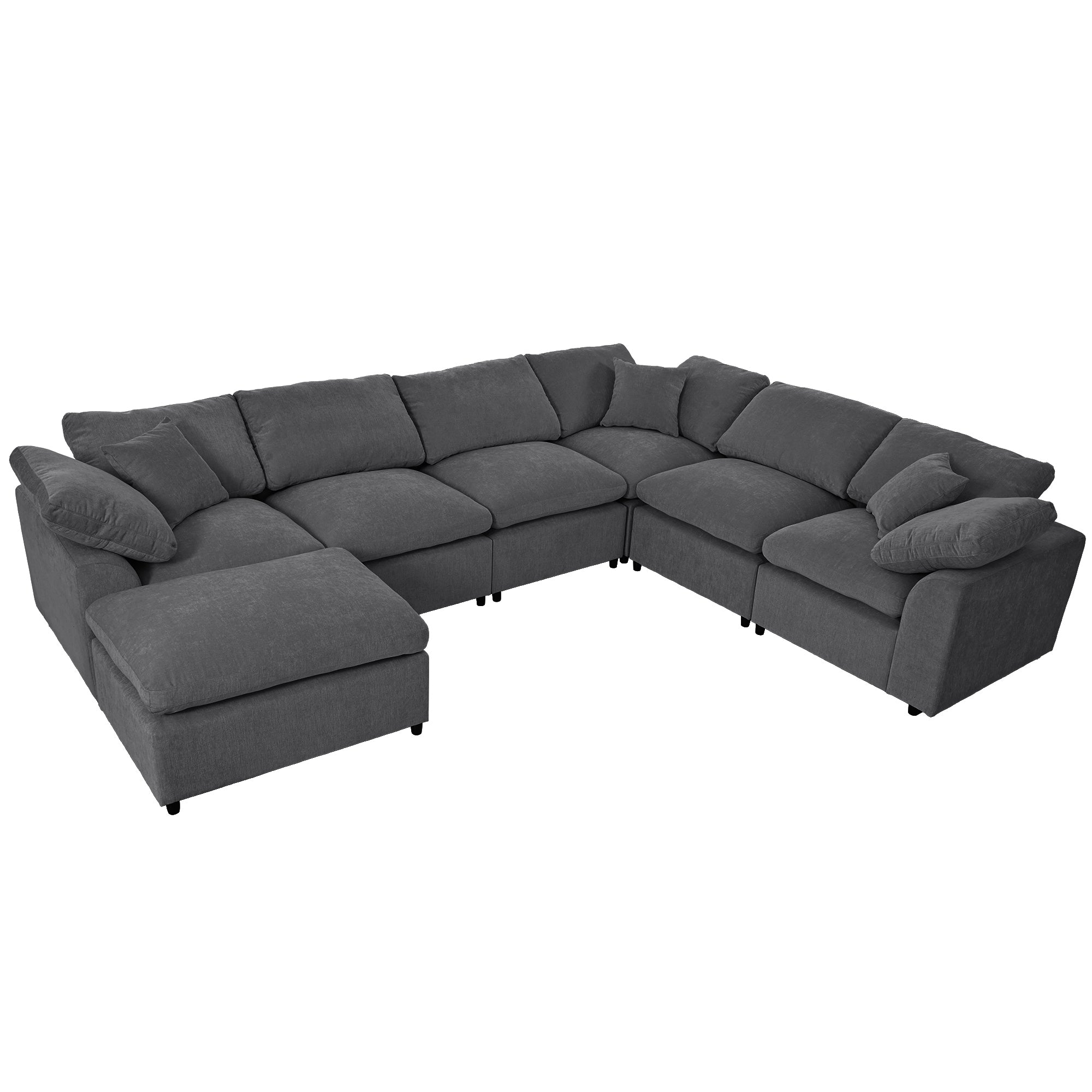 Large Modular Couch, U Shaped Sectional Sofa with Ottoman, Grey