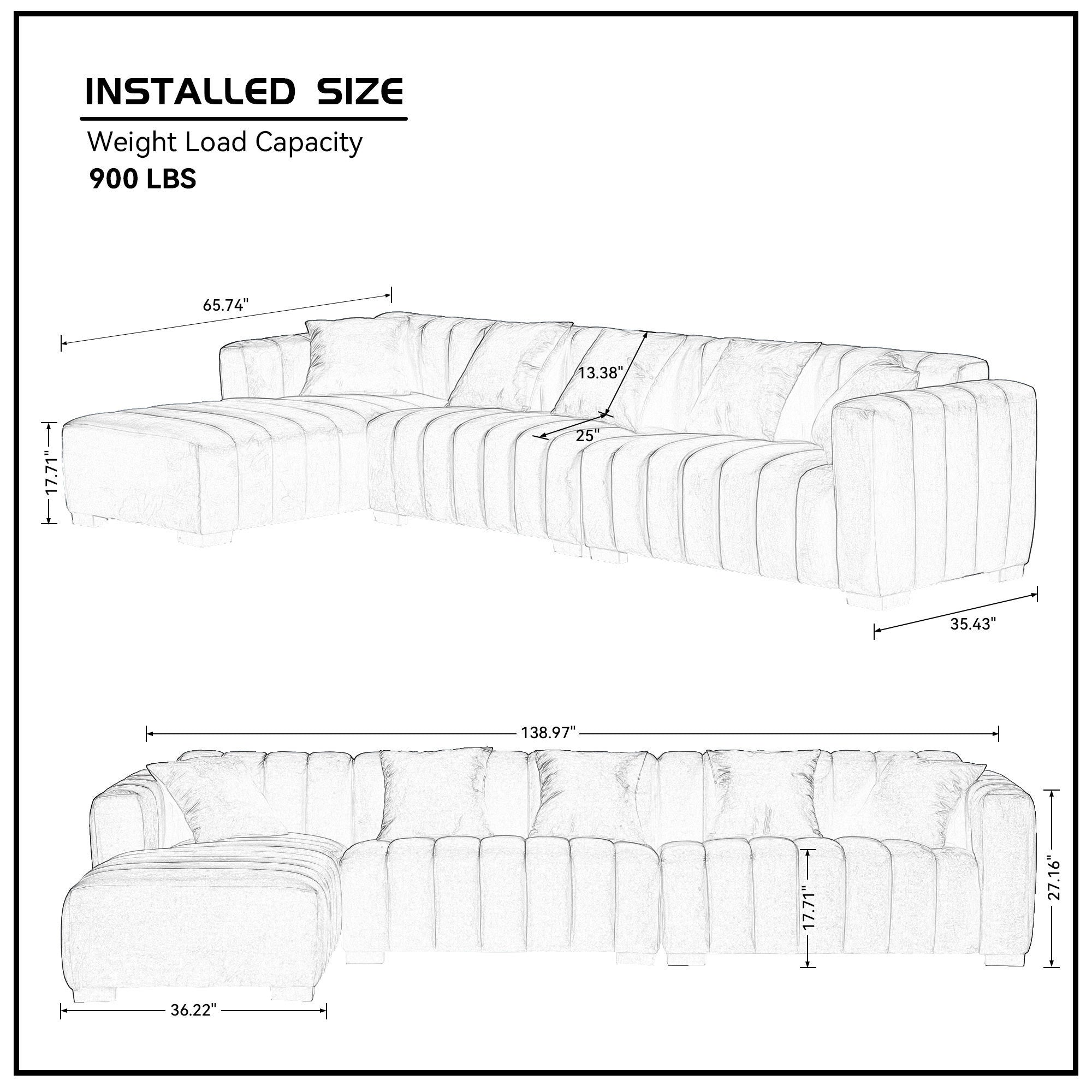 Modern Sofa Sectional, Large Velvet Couch with Left Chaise, Beige