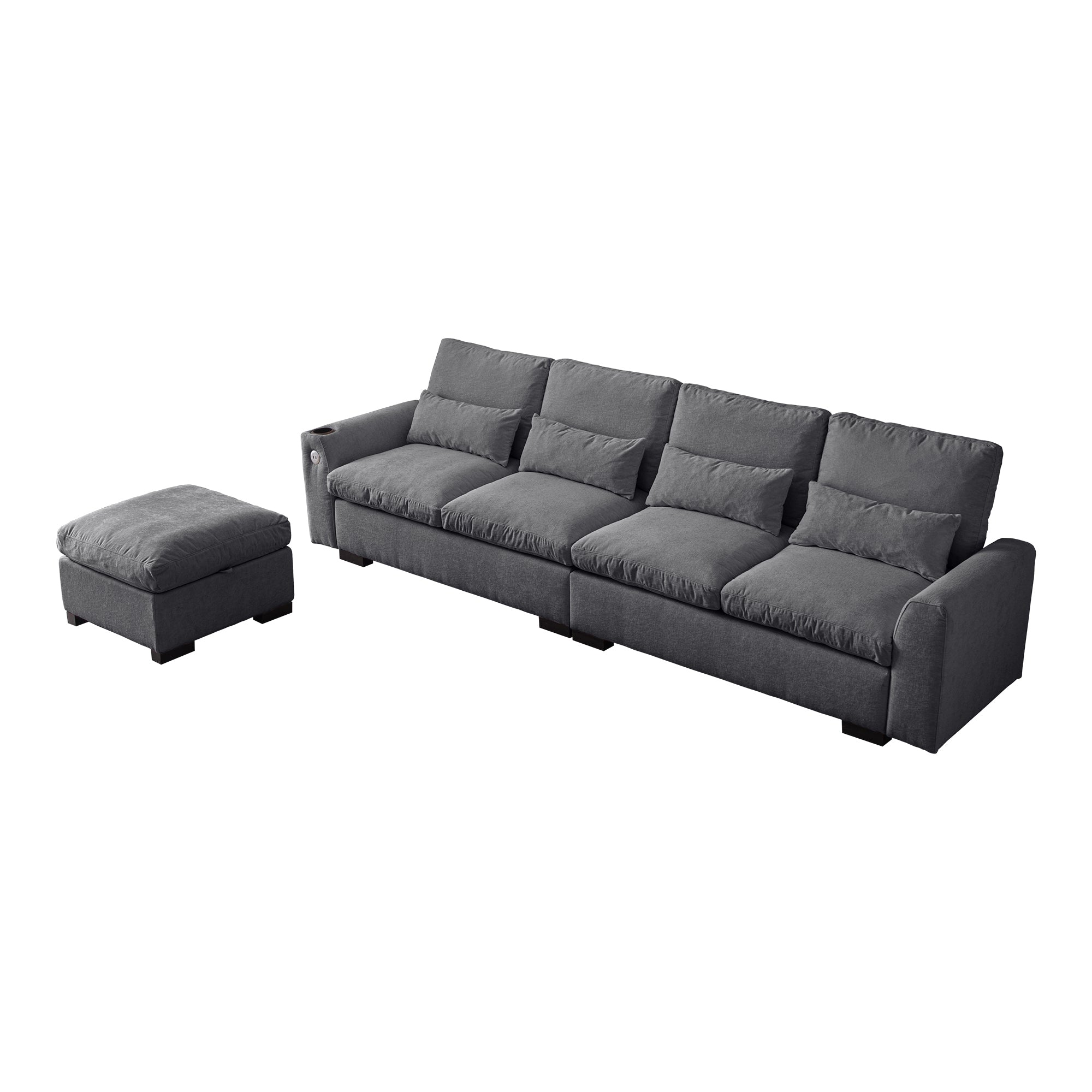 Louie Sectional Couch with Chaise, Sofa L-Shape with Ottoman Storage - Gray