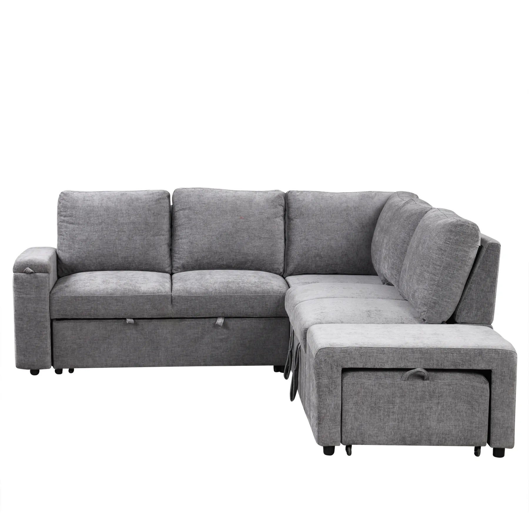 Sleeper Sectional, Sofa L Shape, Couch with Ottoman and Storage, Gray