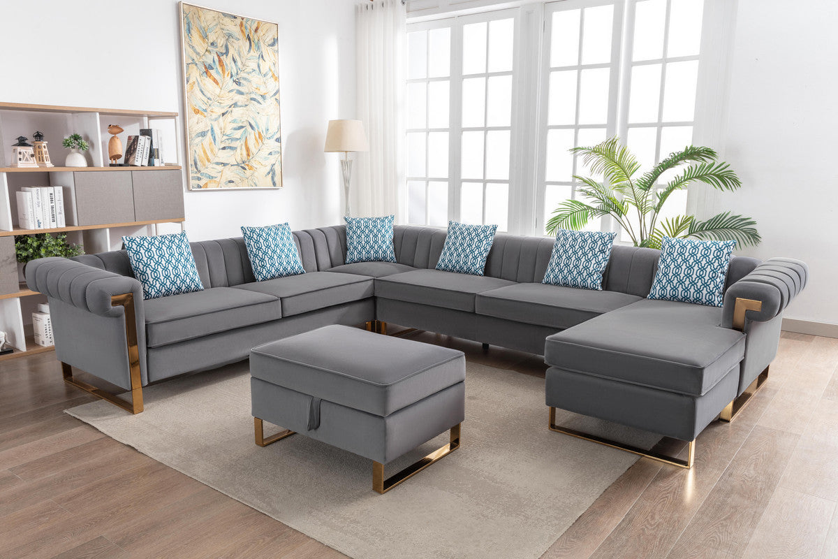 U Shaped Sectional - Large Sectional Couch with Chaise, Storage Ottoman