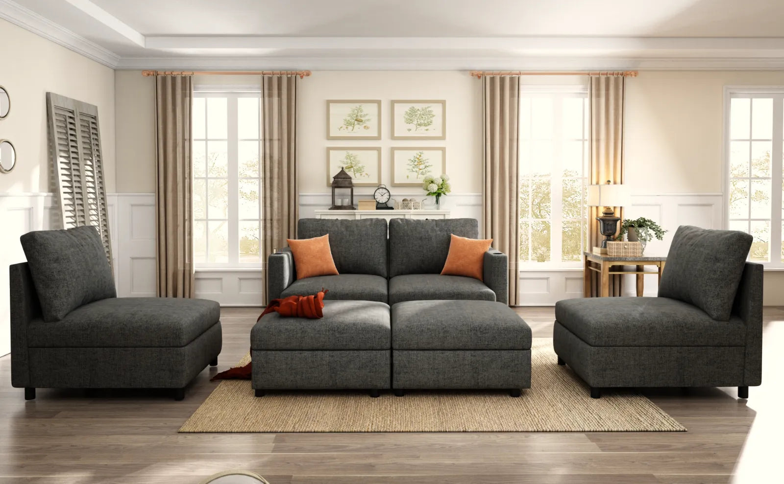 Large Sectional Couch with Storage, Sofa with Chaise- Gray