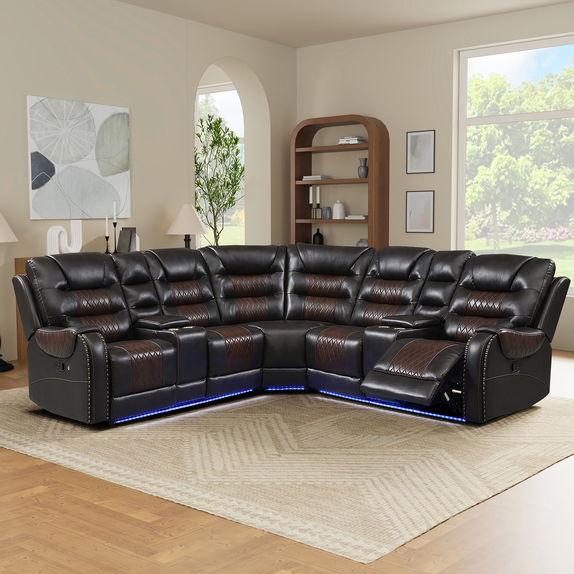 Luxury Reclining Sofa, Corner Sectional Couch Recliner, Brown