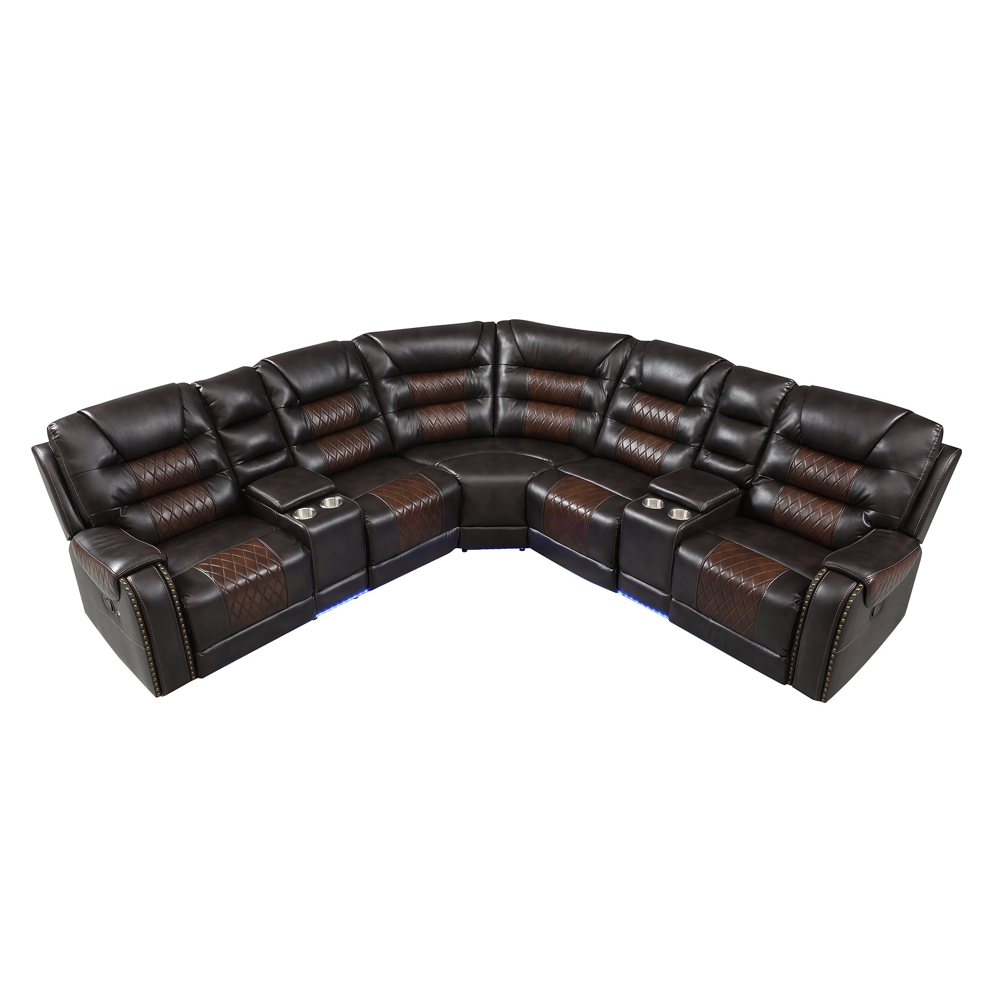 Luxury Reclining Sofa, Corner Sectional Couch Recliner, Brown