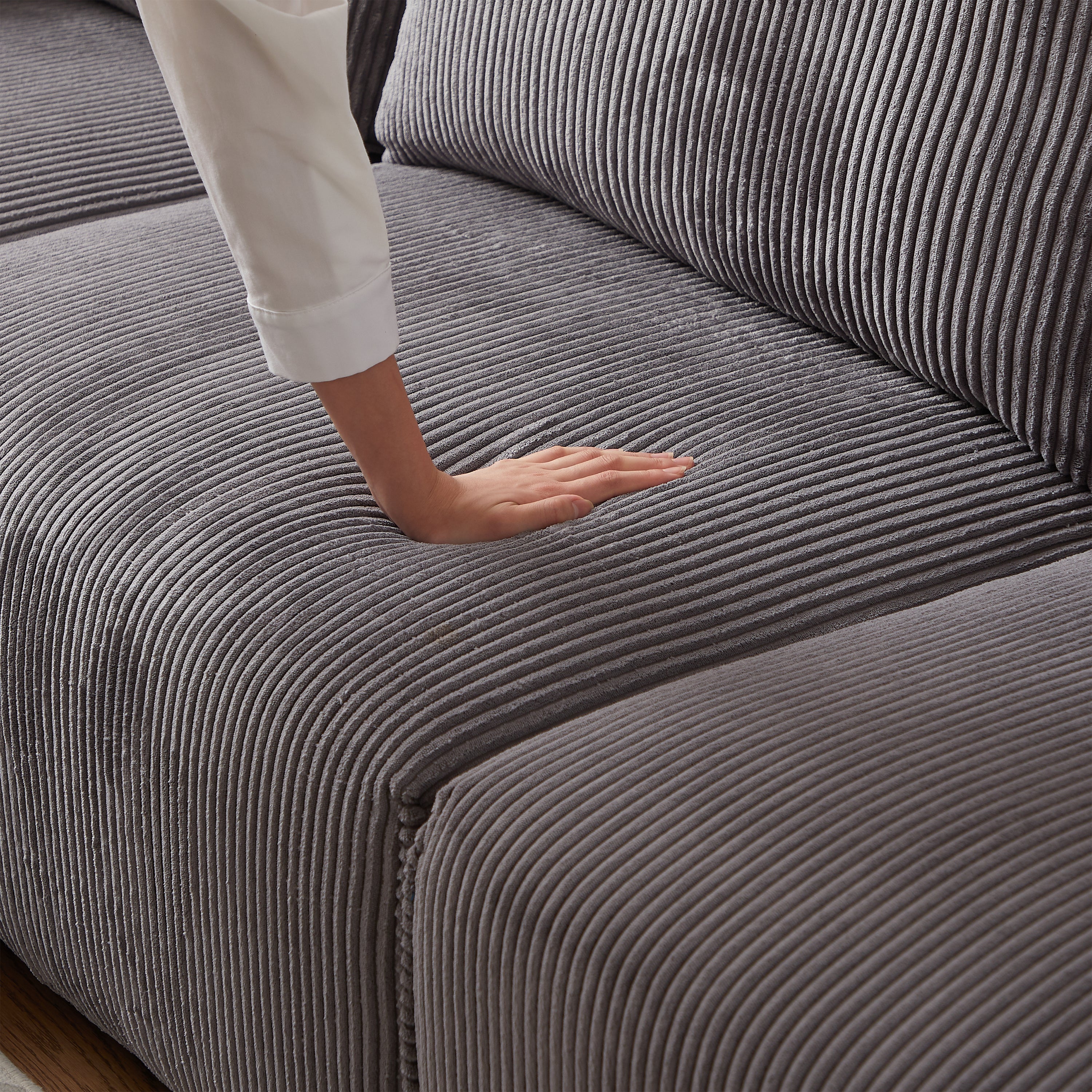L Shape Modular Sectional Sofa, Corduroy Couch with Ottoman - Gray