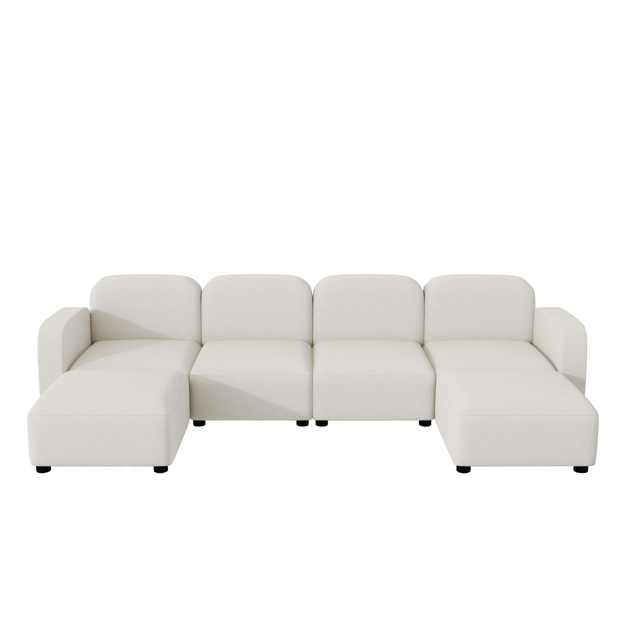 Modern U Shaped Sectional, Modular Comfy Couch with Ottoman, Beige