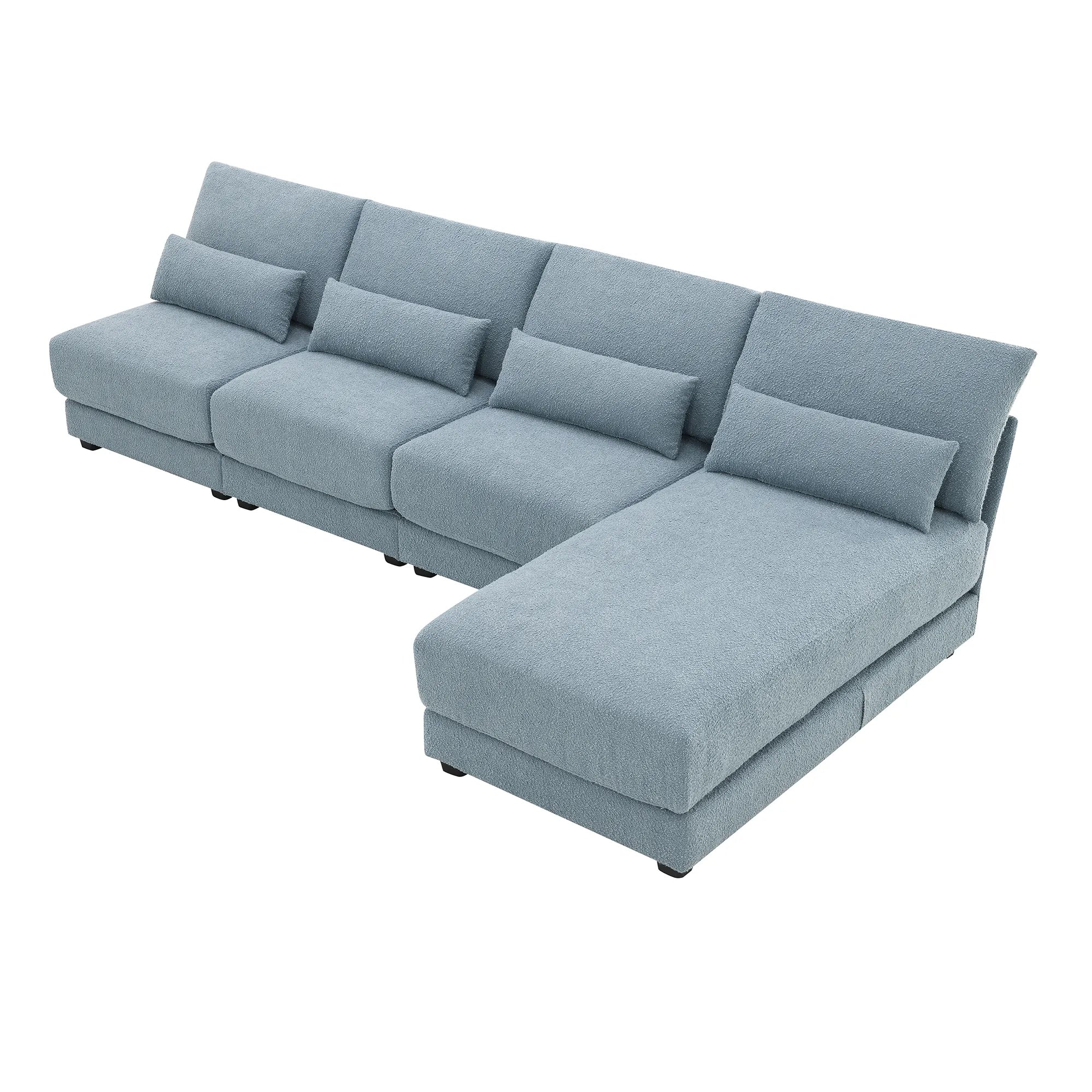 L Shape Couch, Deep Seat Sectional Sofa with Reversible Chaise, Blue