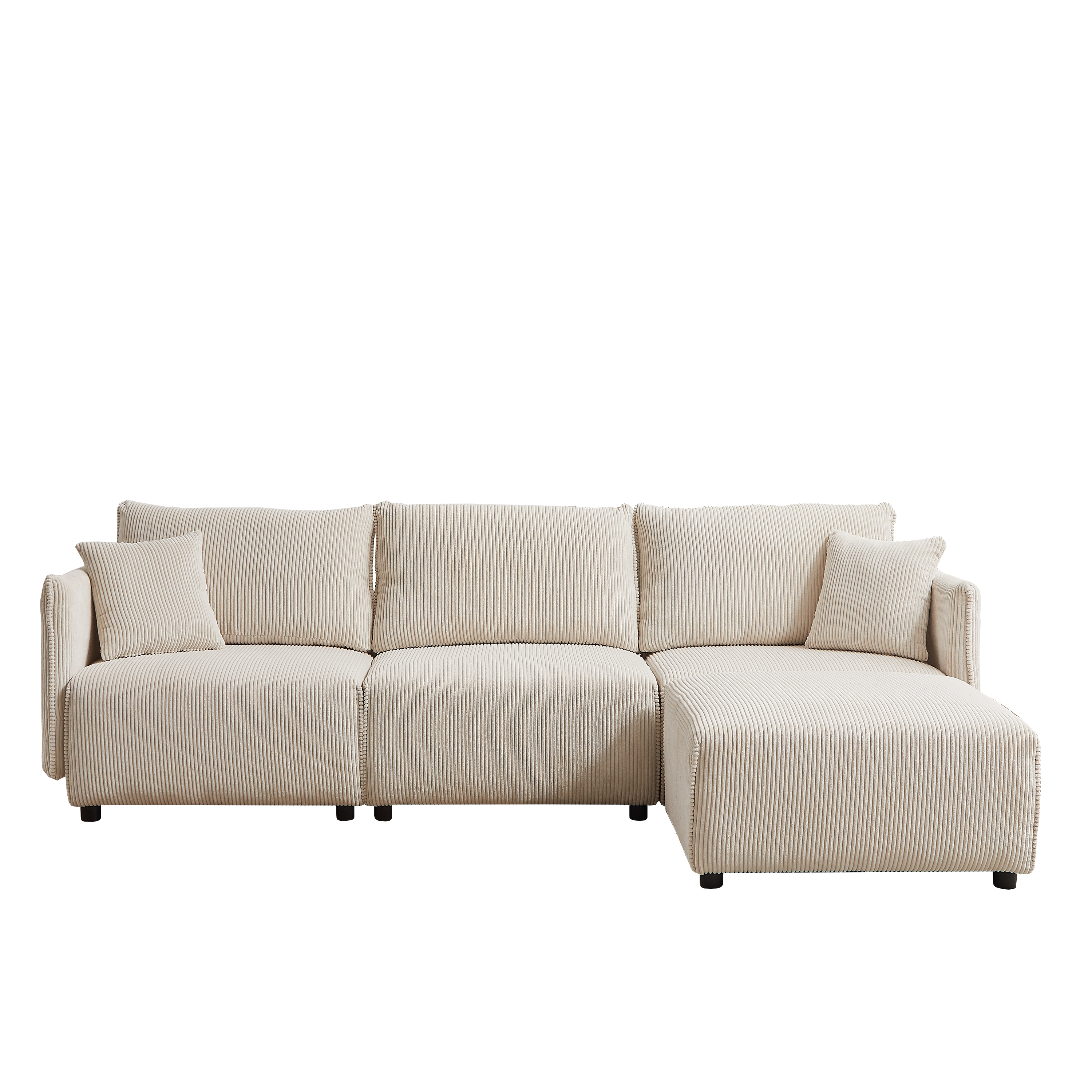 L Shape Modular Sectional Sofa, Corduroy Couch with Ottoman - Beige