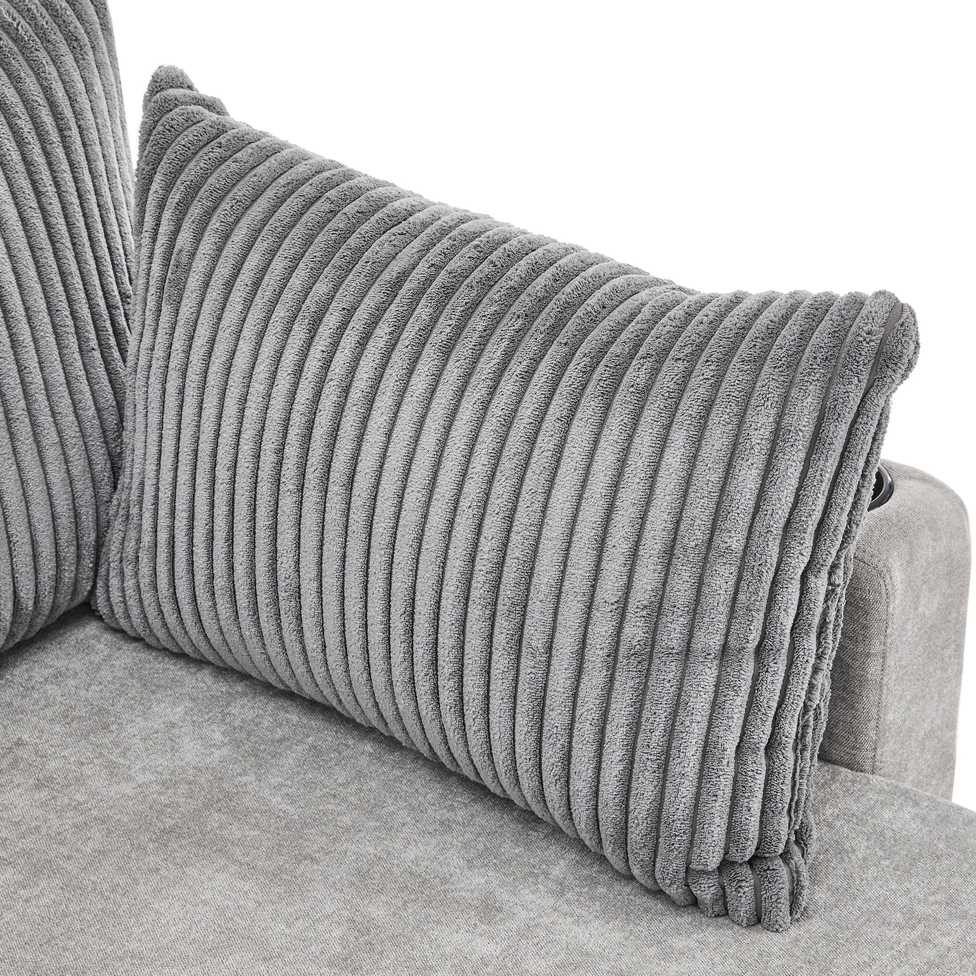 Corduroy Couch with Chaise Sleeper, Sectional Sofa Pull-Out, Grey