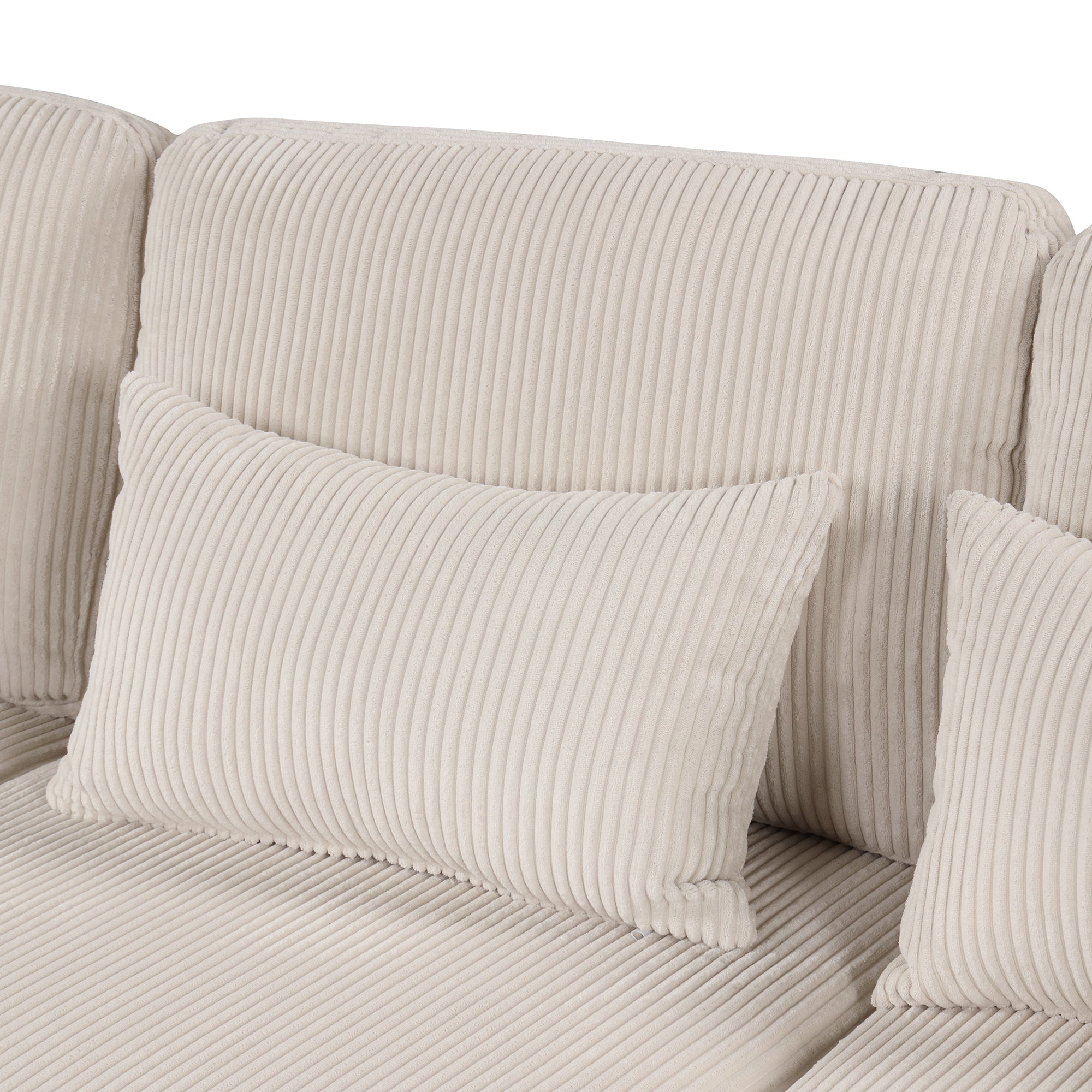 Louie Modular Sectional Sofa, Corduroy Couch with Ottoman - Beige