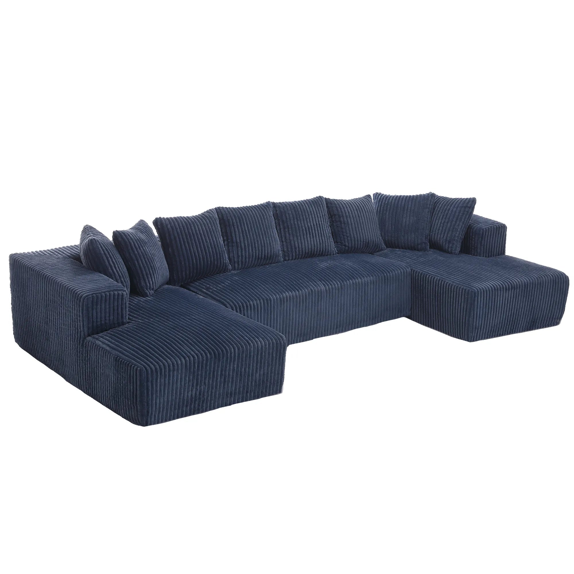 Modular U Shaped Sectional, Corduroy Couch with Double Chaise, Blue