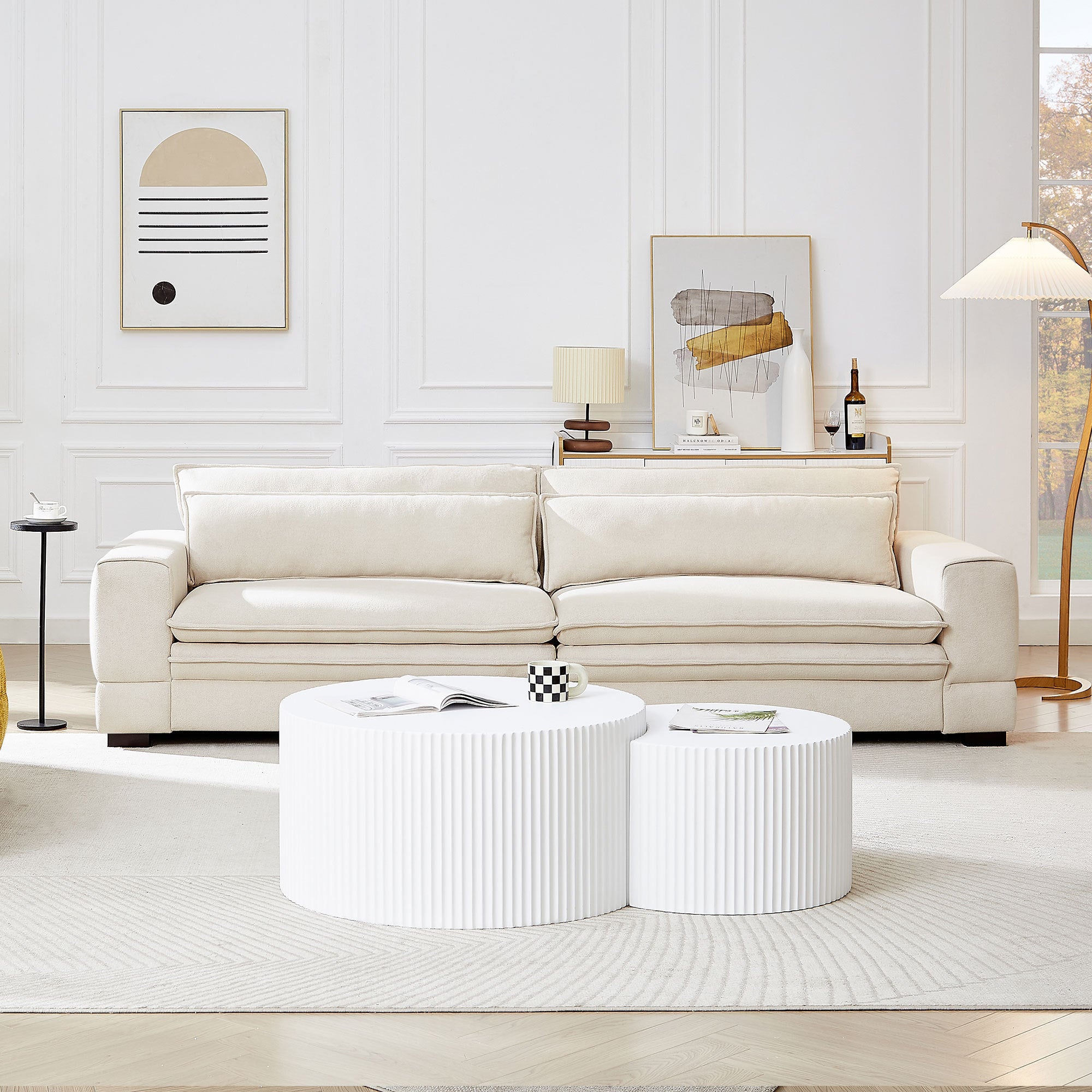 Oversized 3 Seater Deep Sofa, Pillow Top Couch, Beige