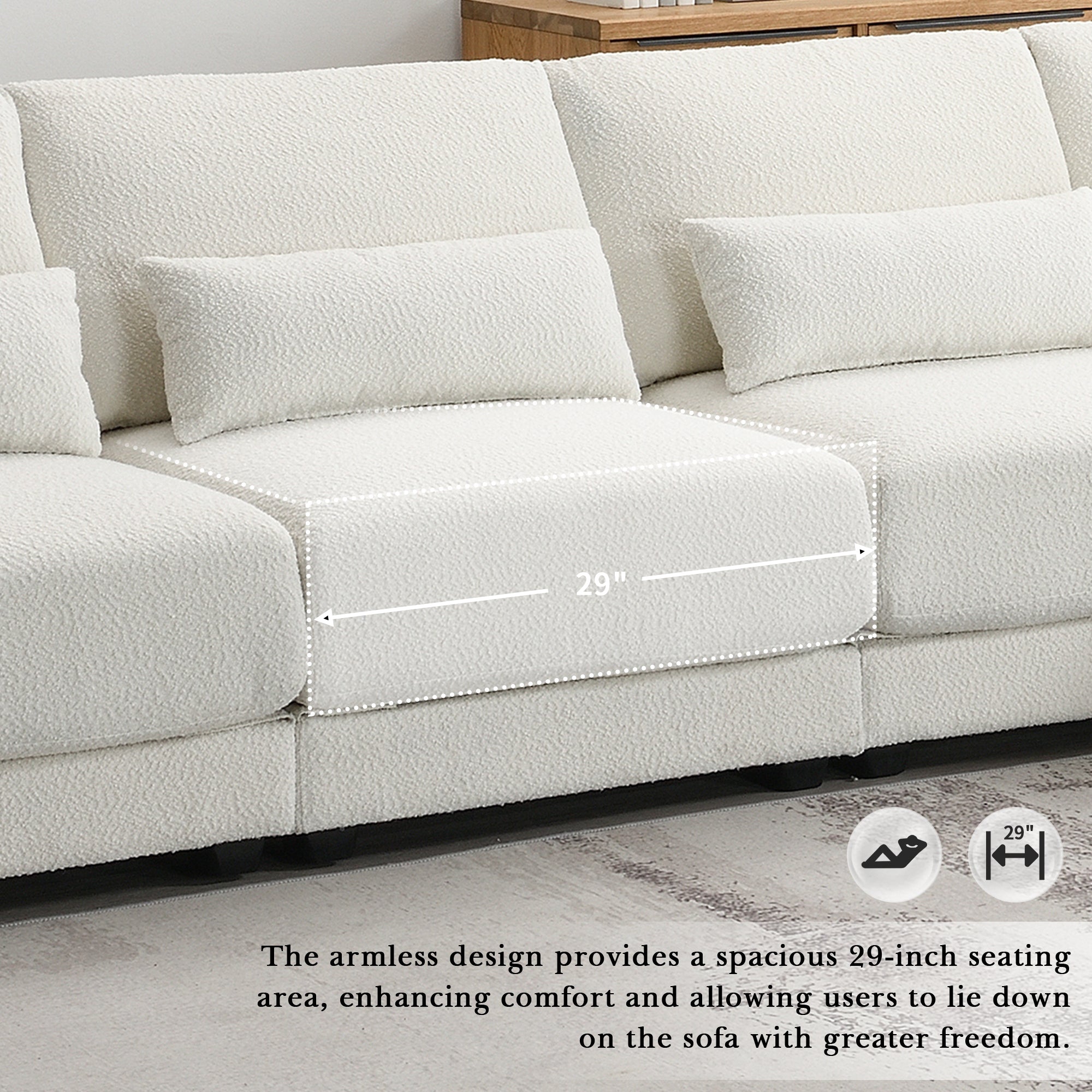 L Shape Couch, Deep Seat Sectional Sofa with Reversible Chaise, Cream