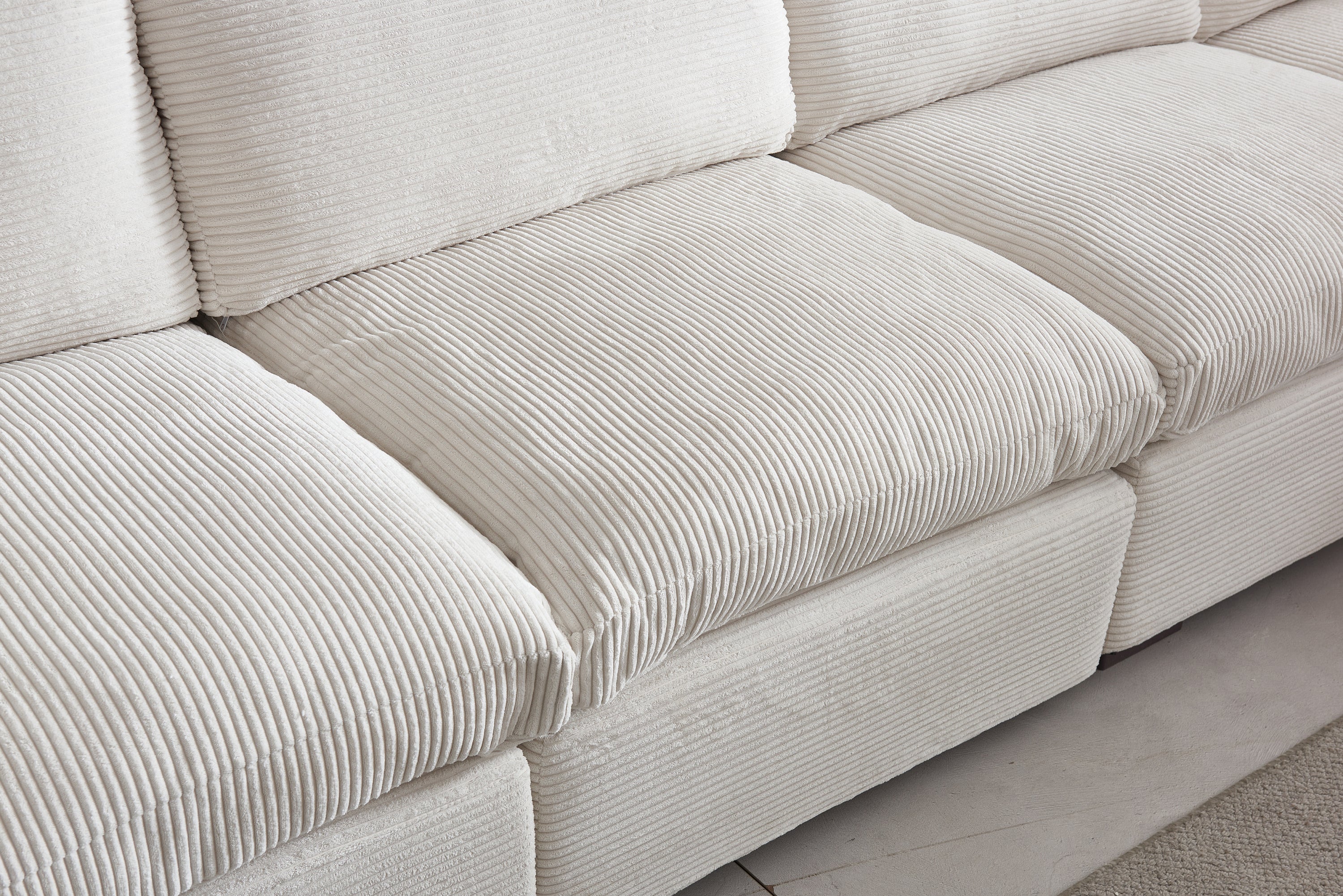 L-Shaped Couch, 6-Seat Corduroy Sofa, Couch with Ottoman, Beige