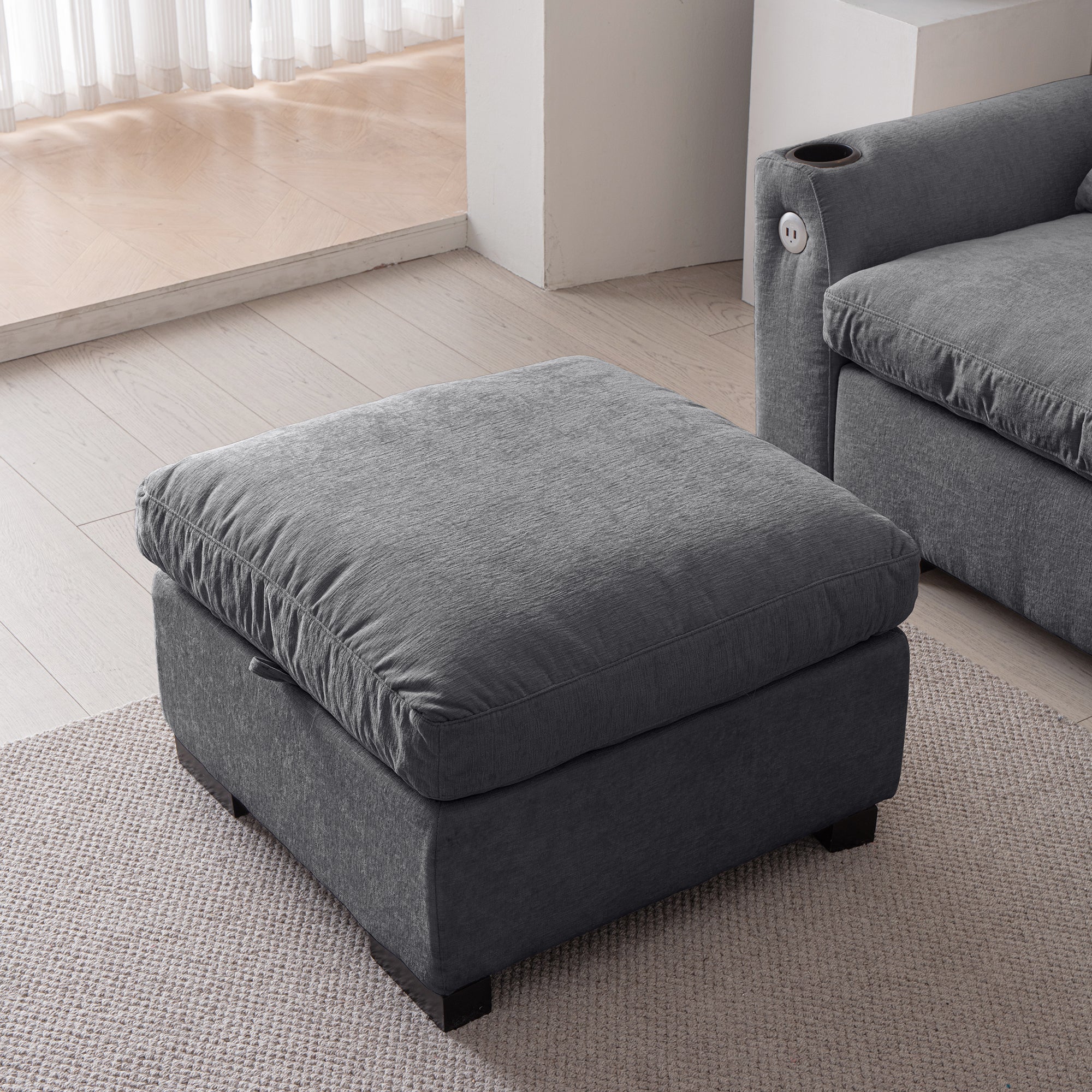 Louie Sectional Couch with Chaise, Sofa L-Shape with Ottoman Storage - Gray