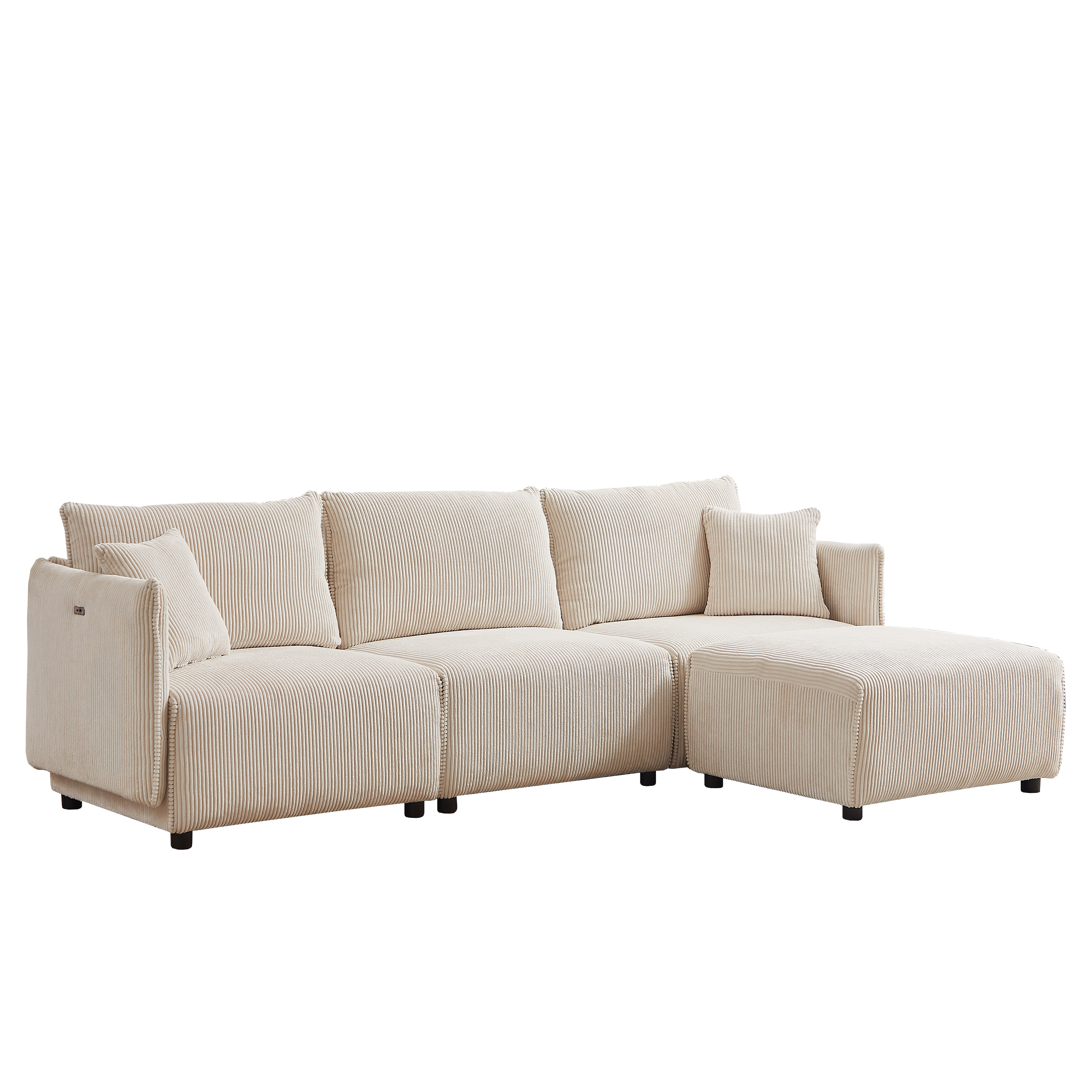 L Shape Modular Sectional Sofa, Corduroy Couch with Ottoman - Beige
