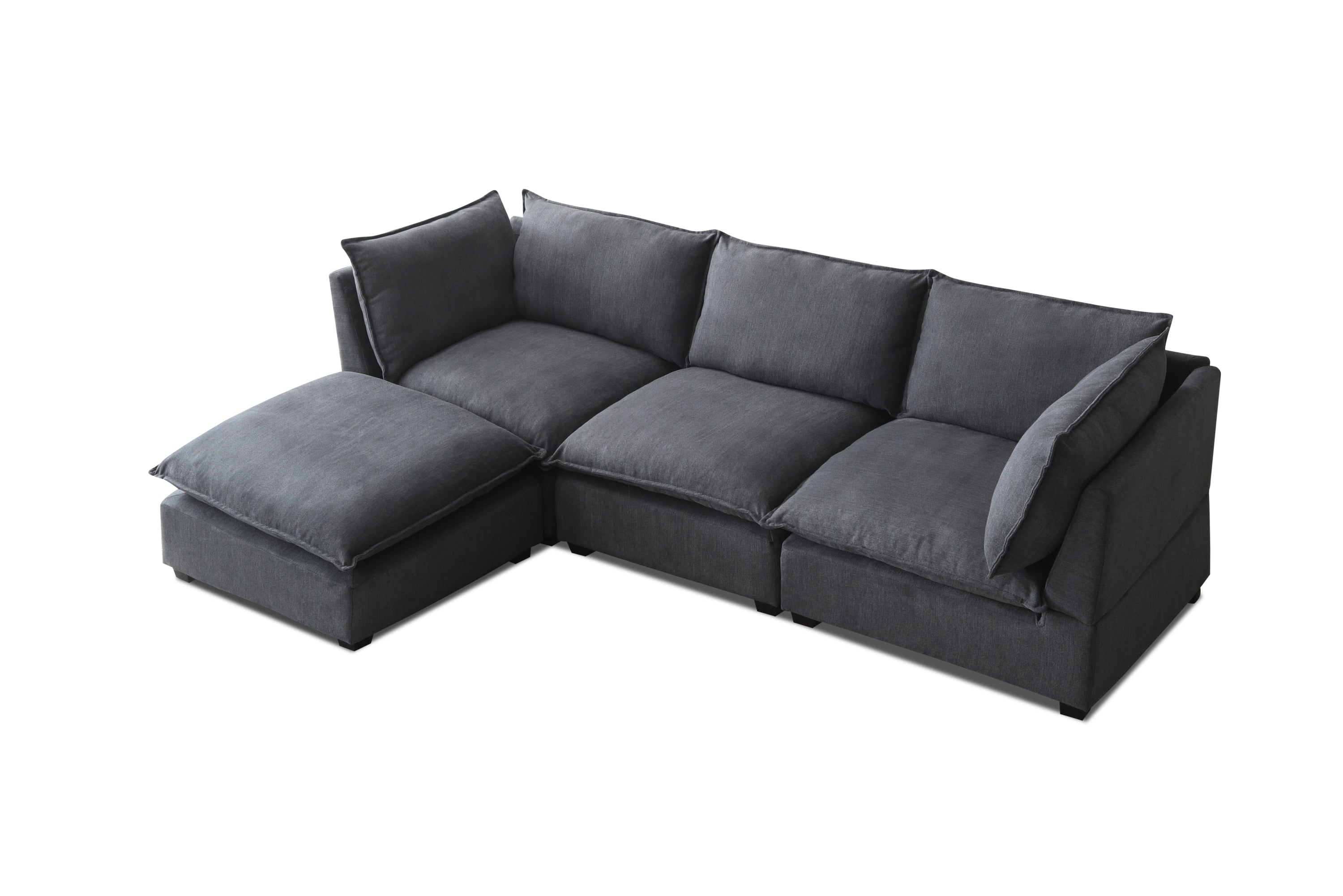 Plush Modular Sectional Sofa, L-Shaped Couch with Ottoman, Gray