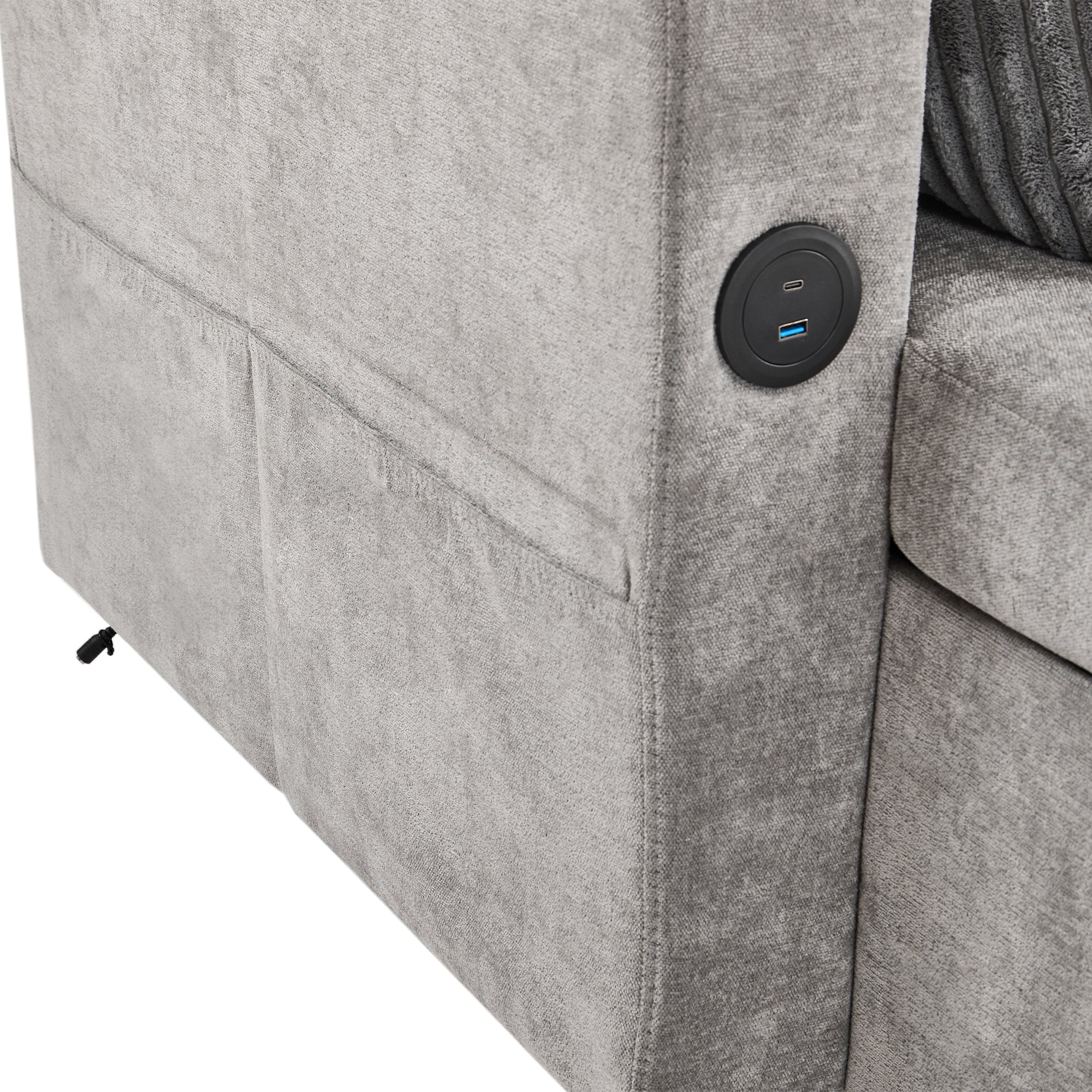 Corduroy Couch with Chaise Sleeper, Sectional Sofa Pull-Out, Grey