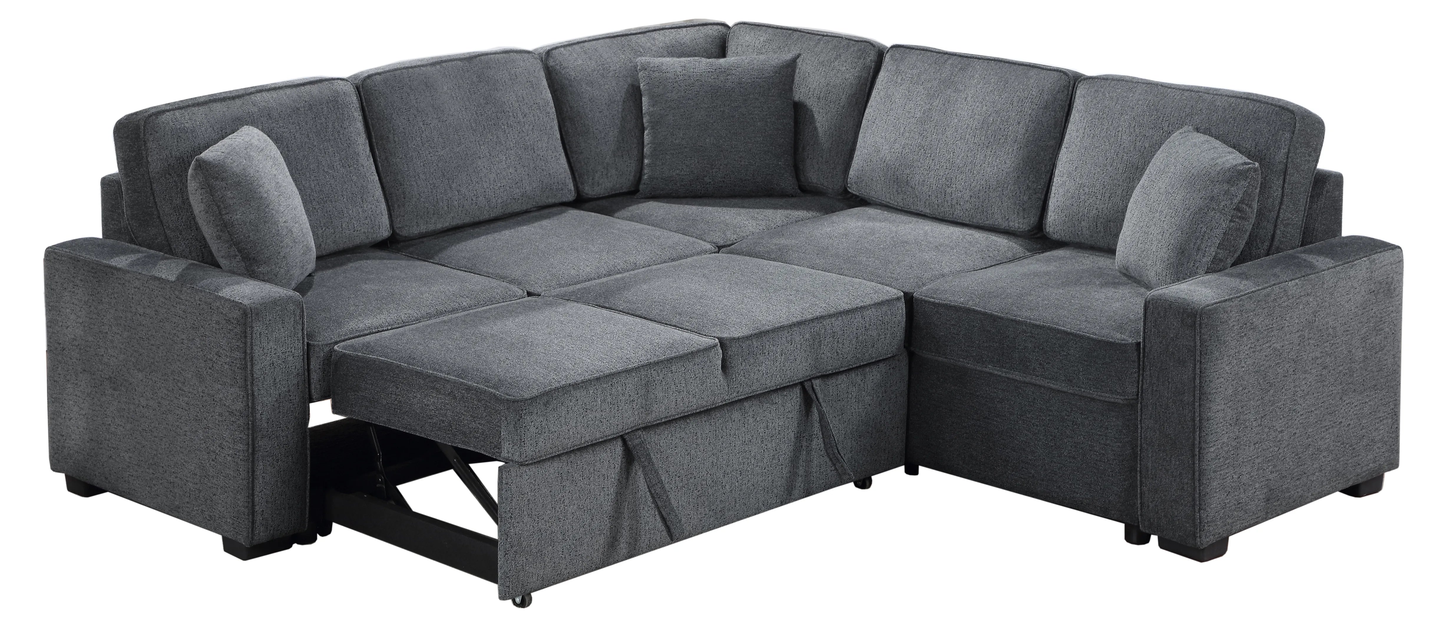 Louie Sleeper Sectional, Couch L Shape - Gray