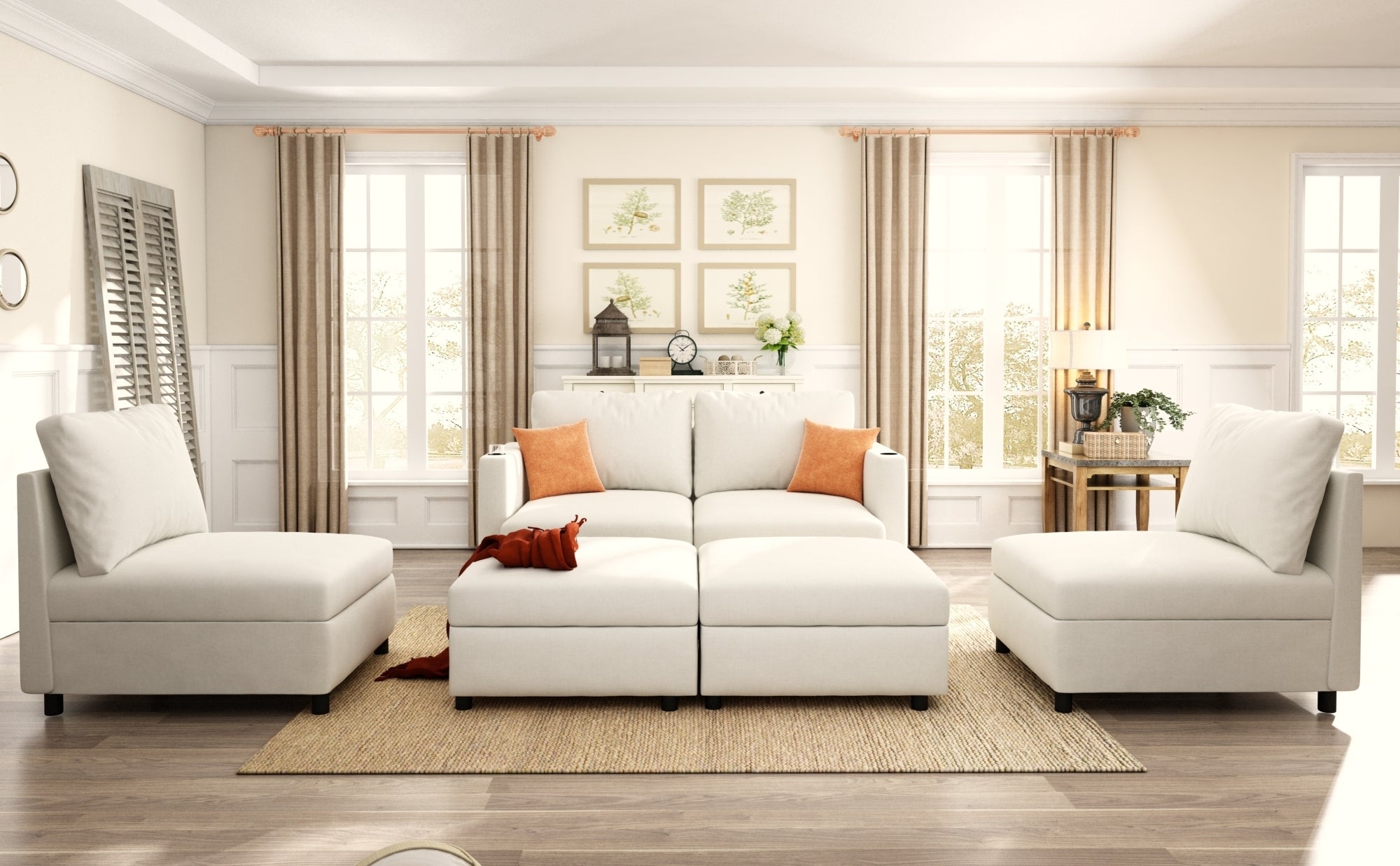 Large Sectional Couch with Storage, Sofa with Chaise- Beige