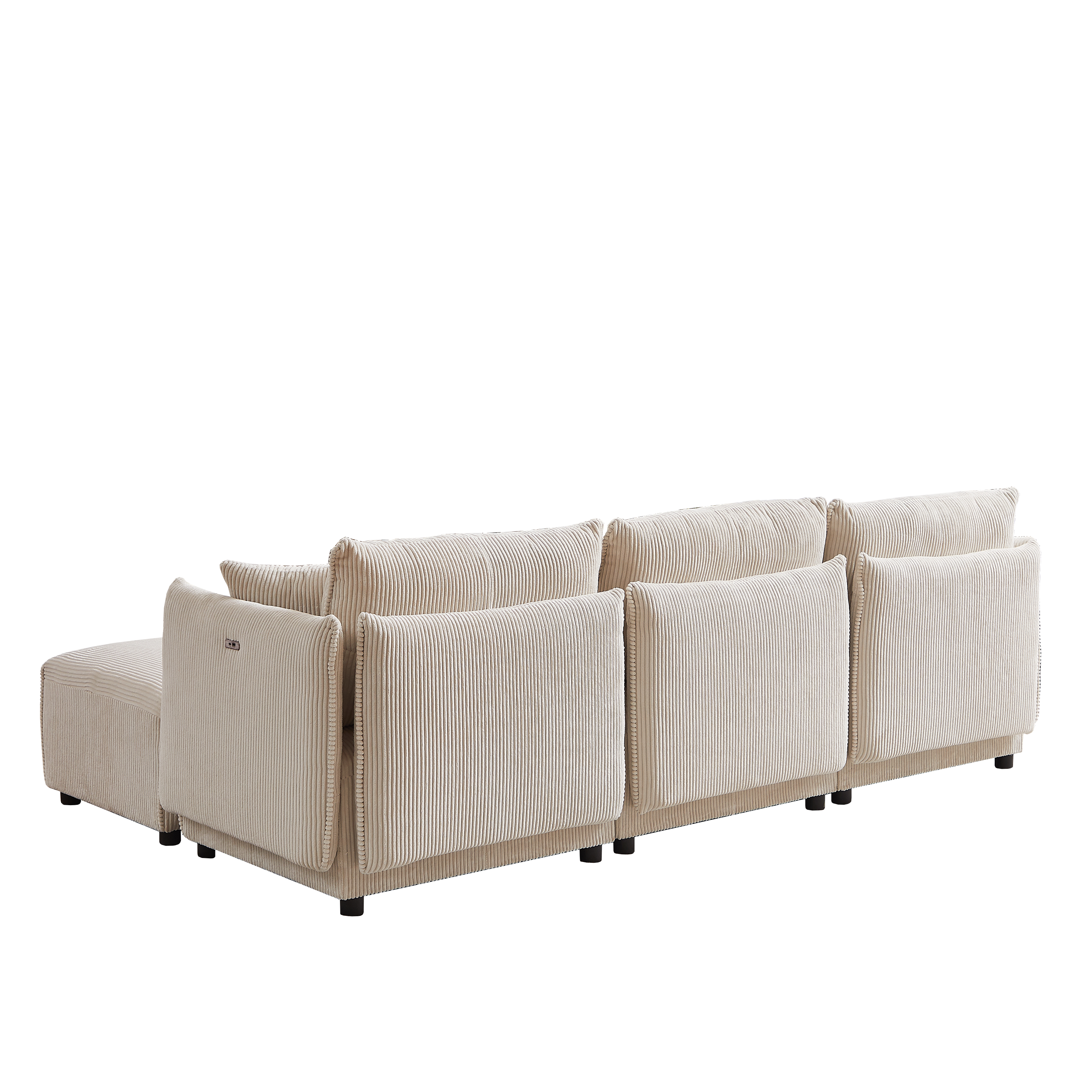 L Shape Modular Sectional Sofa, Corduroy Couch with Ottoman - Beige