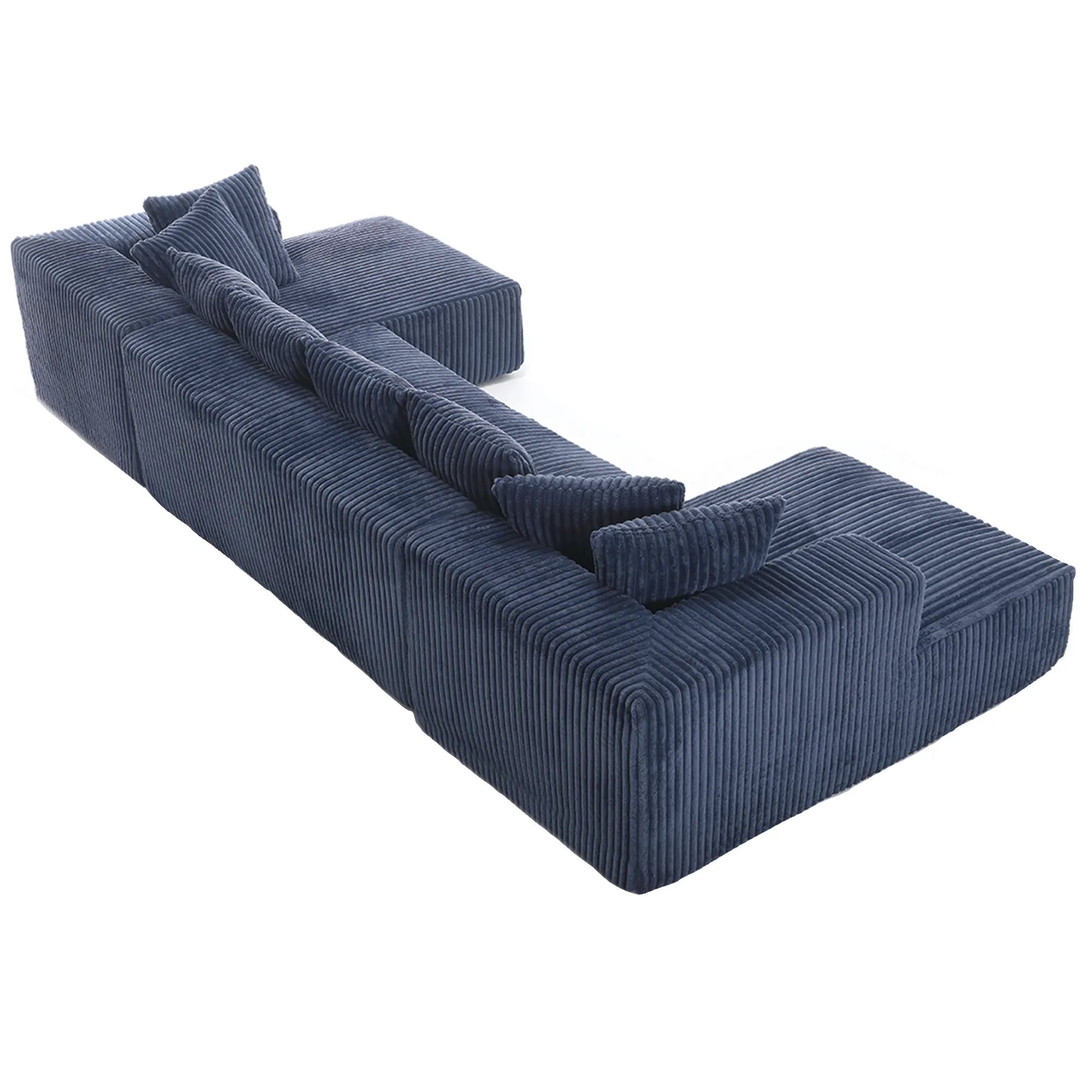 Modular U Shaped Sectional, Corduroy Couch with Double Chaise, Blue