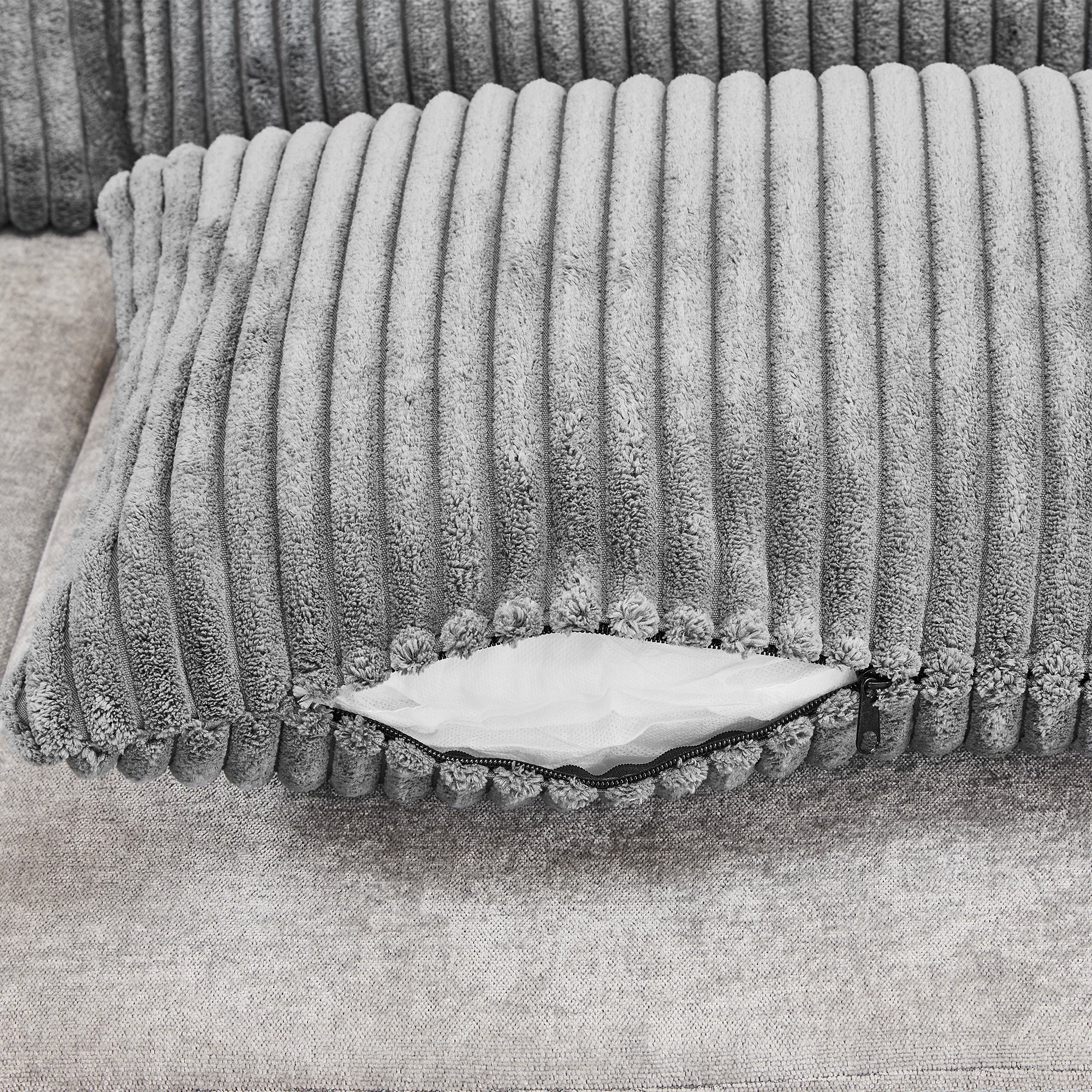 Corduroy Couch with Chaise Sleeper, Sectional Sofa Pull-Out, Grey
