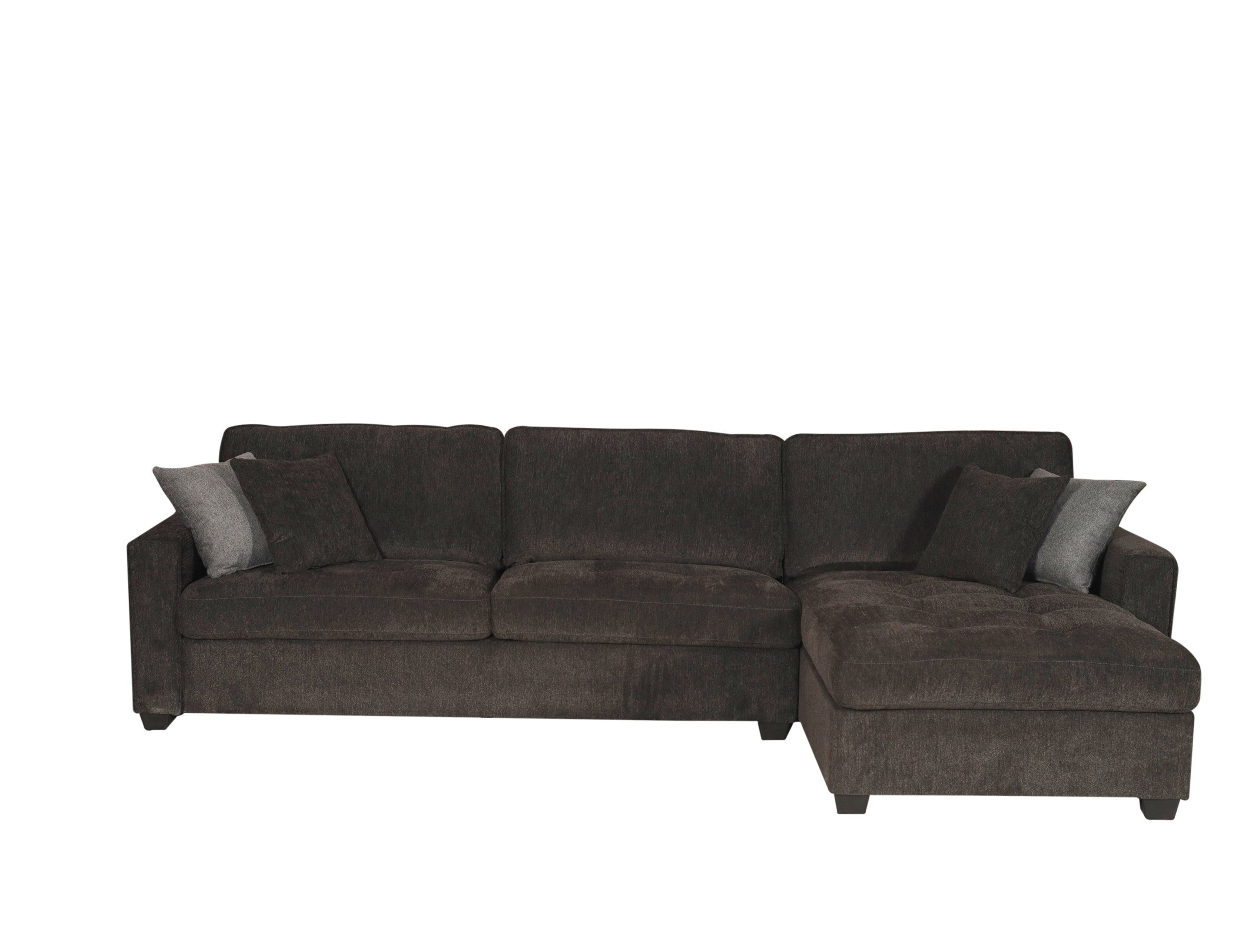 Chenille Sectional Sofa with Reversible Chaise - Tufted, Comfy Couch, Black