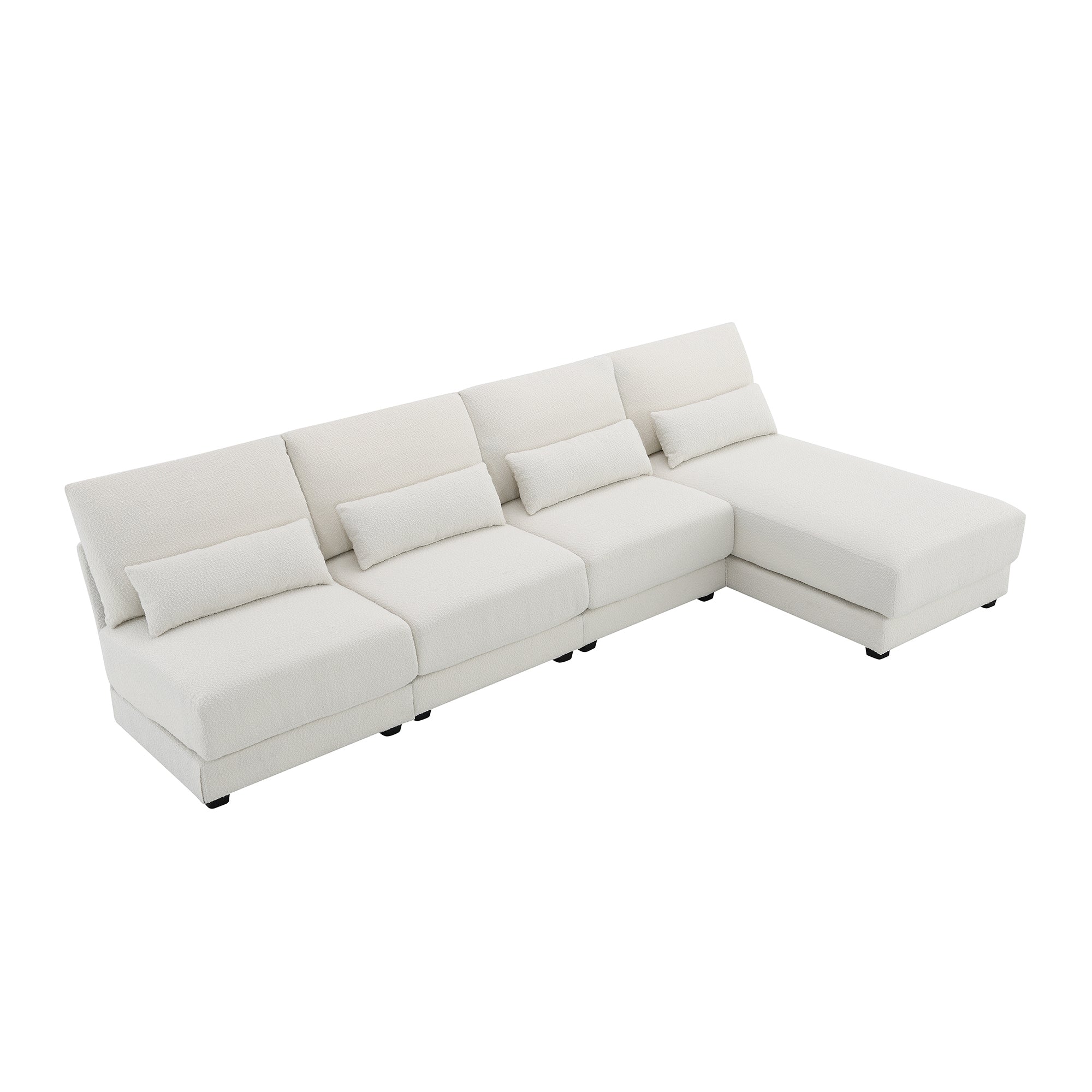 L Shape Couch, Deep Seat Sectional Sofa with Reversible Chaise, Cream