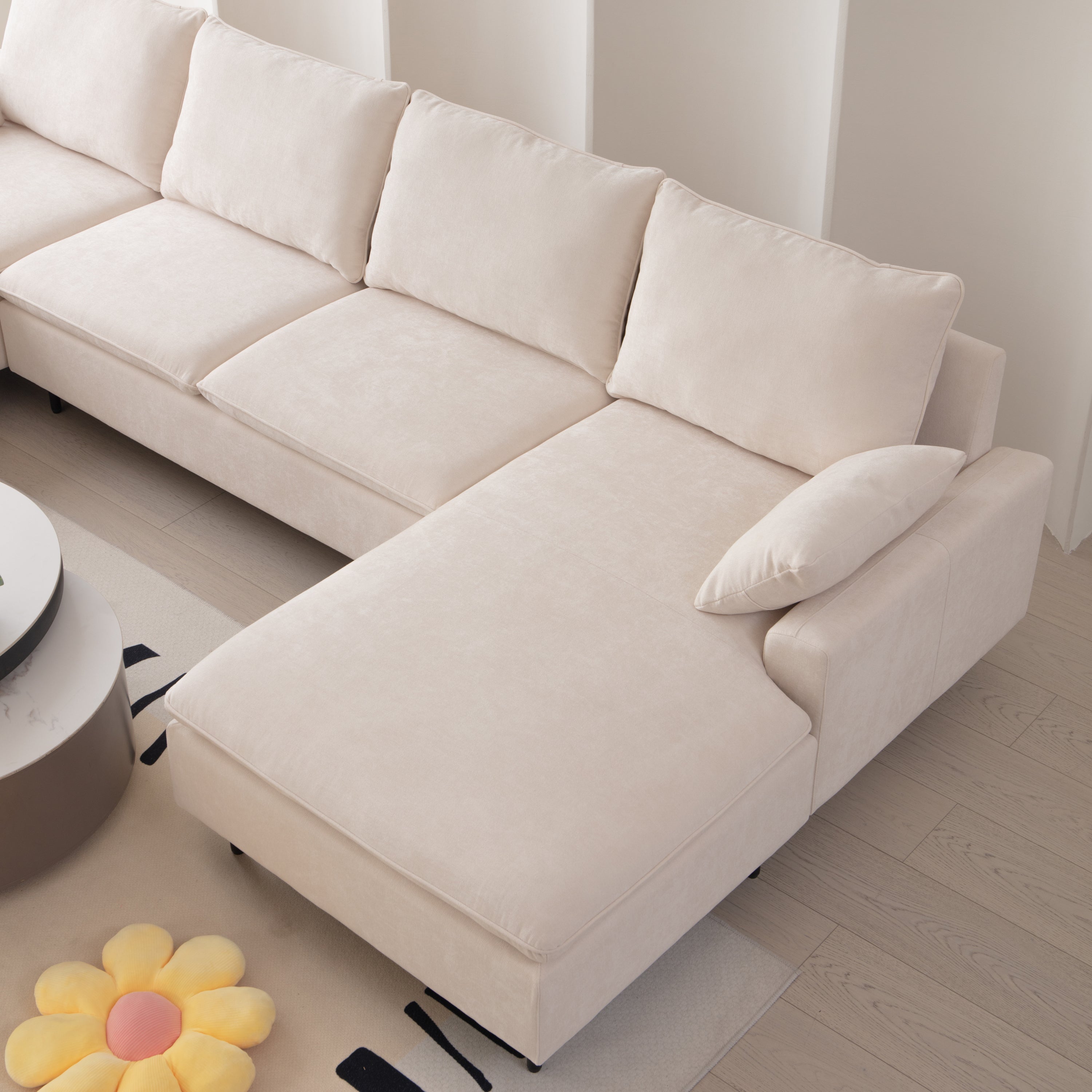 Modern U-Shaped Beige Sectional Sofa, Double Chaise Couch, Beige